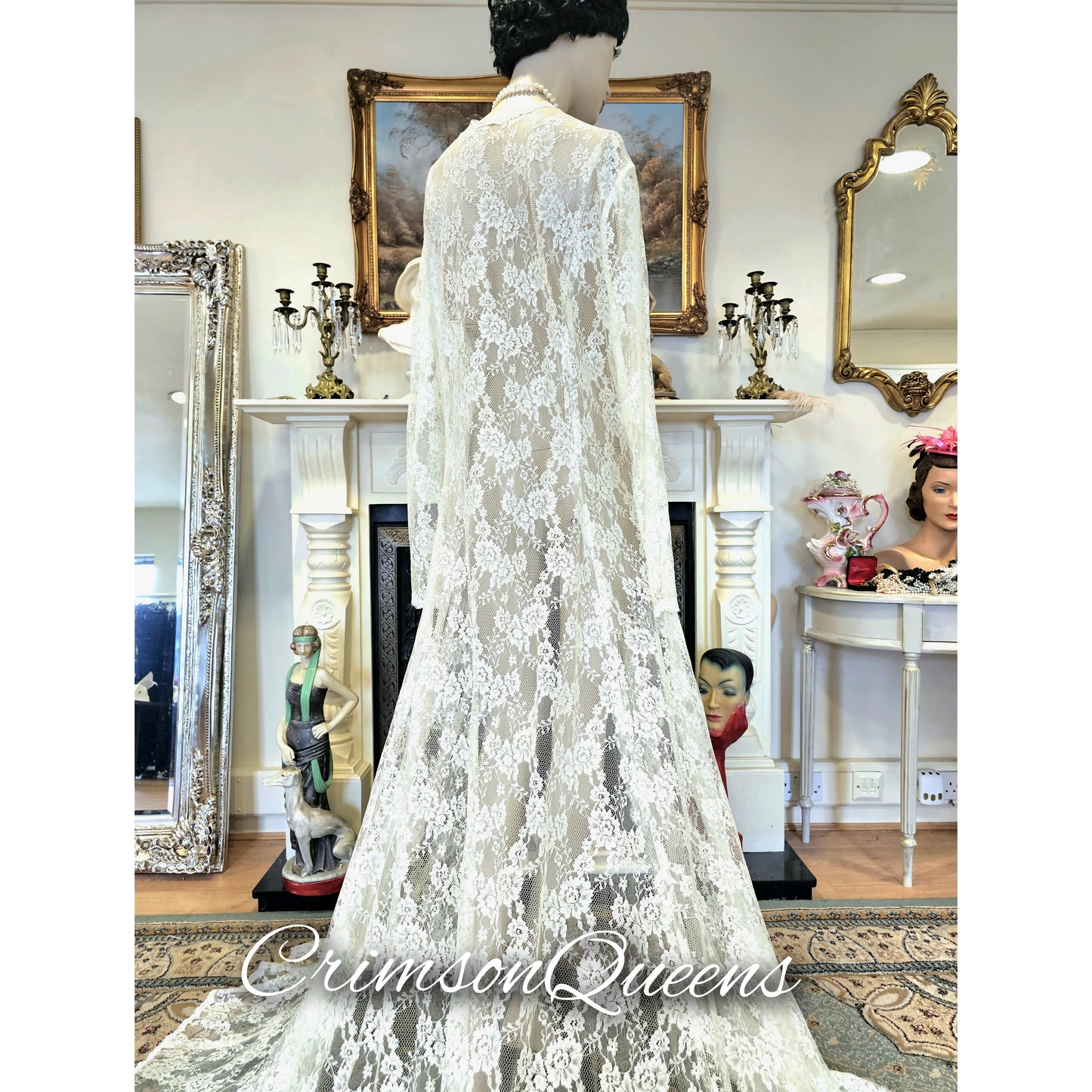 Extraordinary vintage Art Deco 1920s lace wedding long jacket duster wedding bridal coat cover size UK 16 US 12