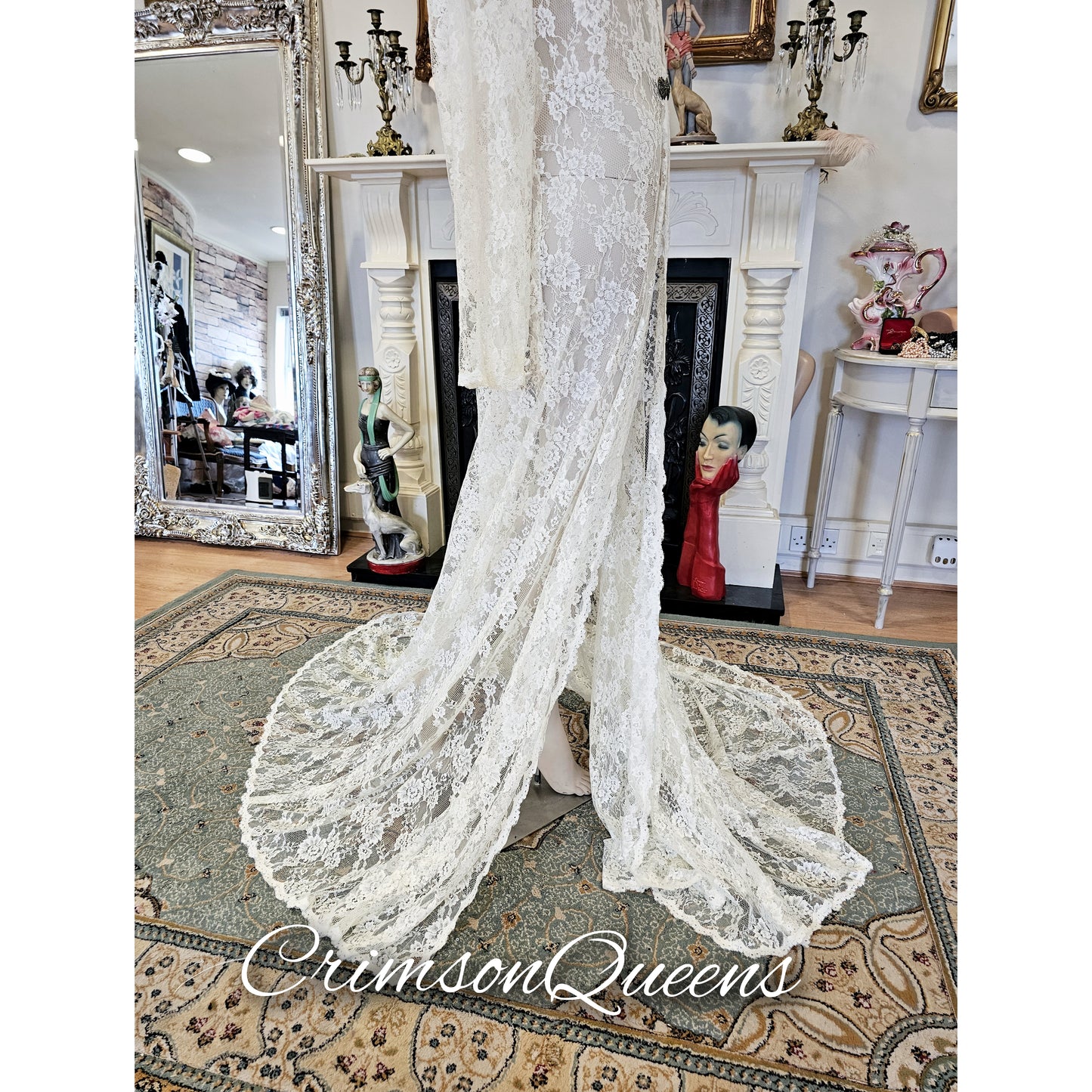 Extraordinary vintage Art Deco 1920s lace wedding long jacket duster wedding bridal coat cover size UK 16 US 12