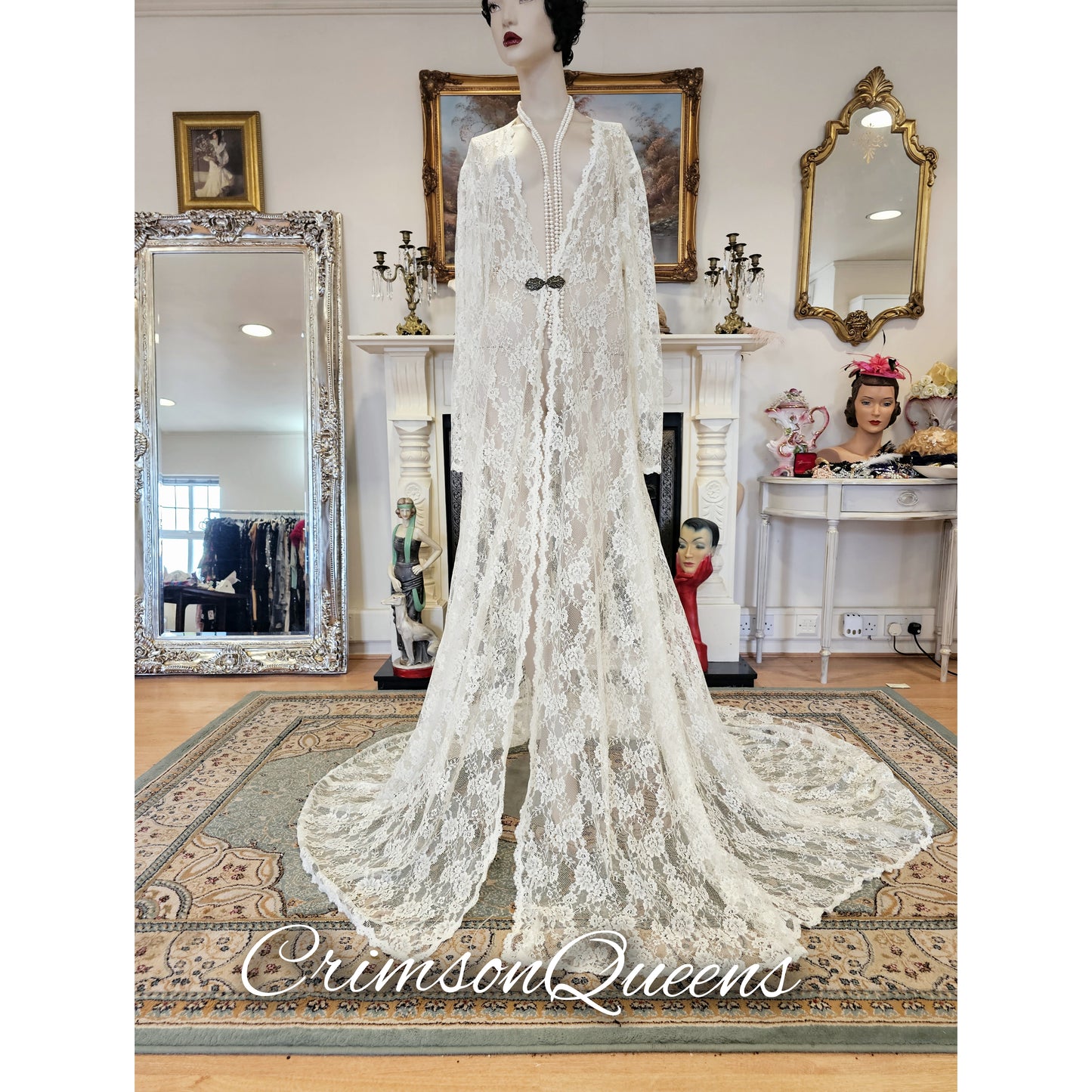 Extraordinary vintage Art Deco 1920s lace wedding long jacket duster wedding bridal coat cover size UK 16 US 12