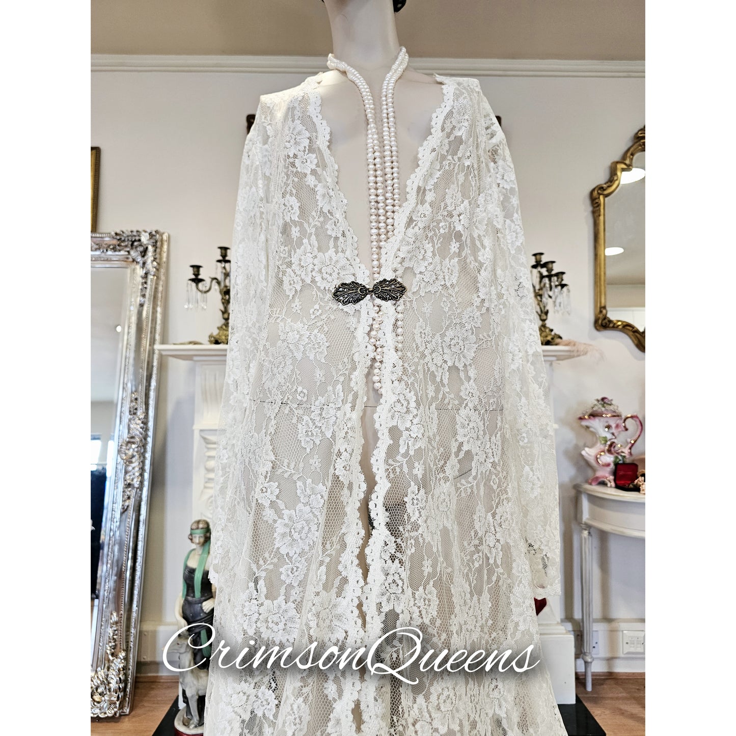Extraordinary vintage Art Deco 1920s lace wedding long jacket duster wedding bridal coat cover size UK 16 US 12