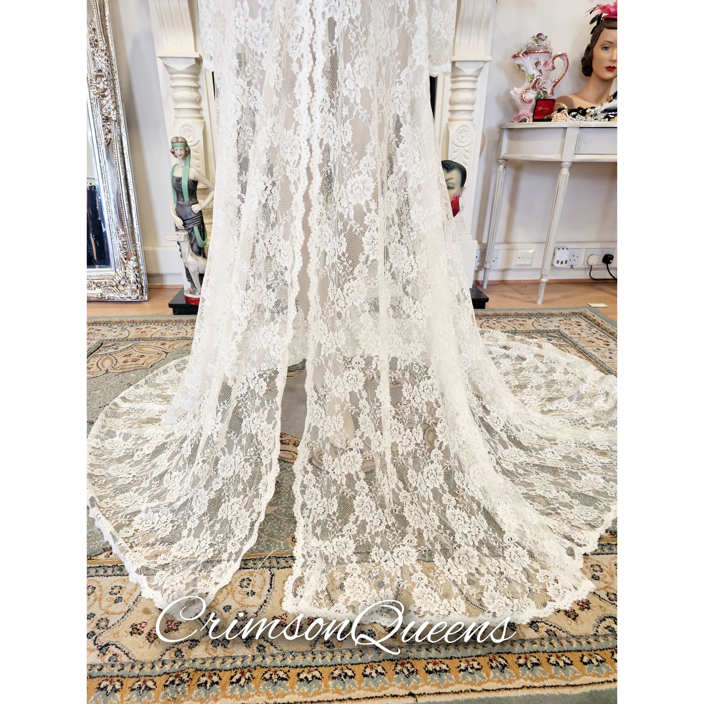 Extraordinary vintage Art Deco 1920s lace wedding long jacket duster wedding bridal coat cover size UK 16 US 12