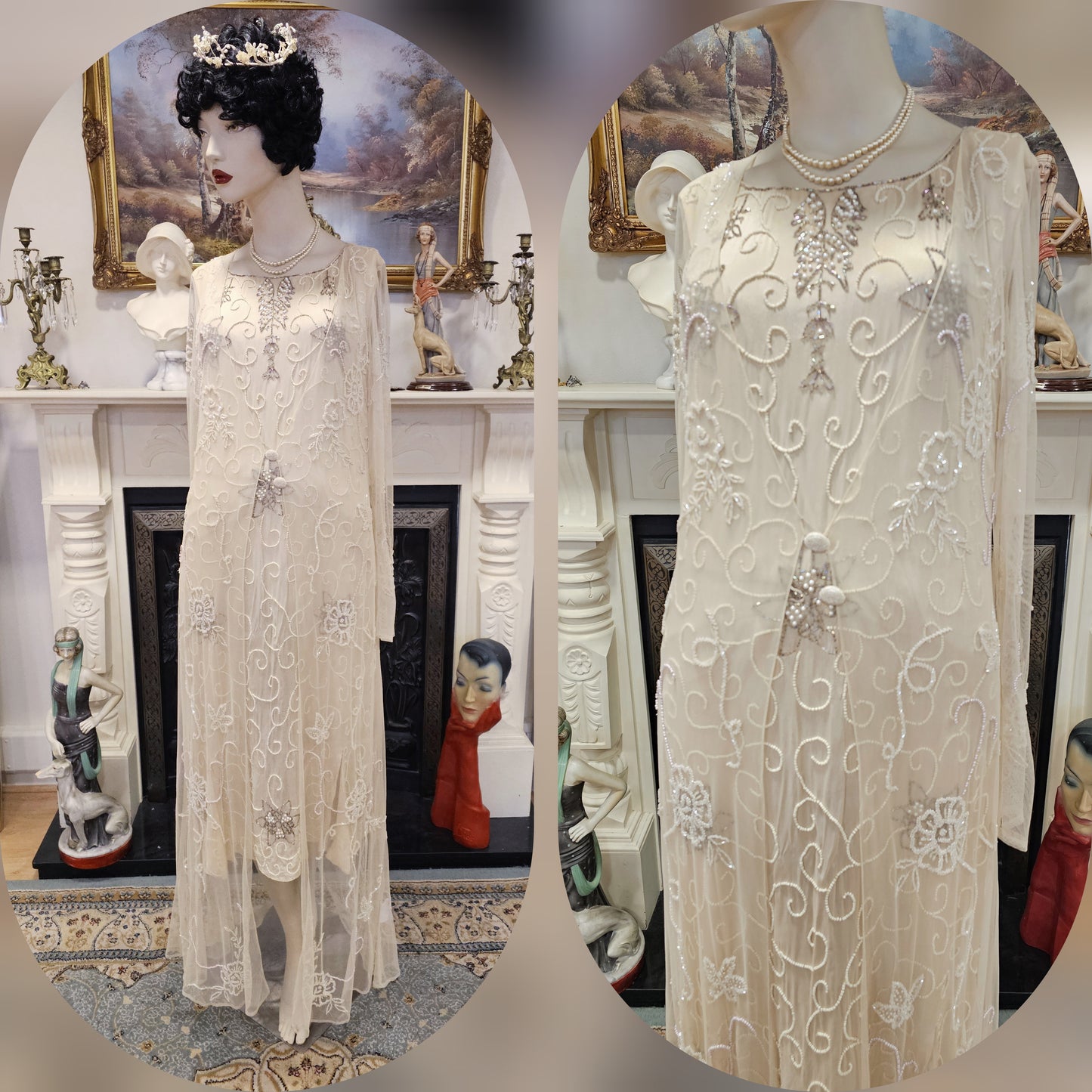Extraordinary vintage Sue Wong Art Deco 1920s lace wedding long jacket duster wedding bridal coat cover size UK 6 US 2