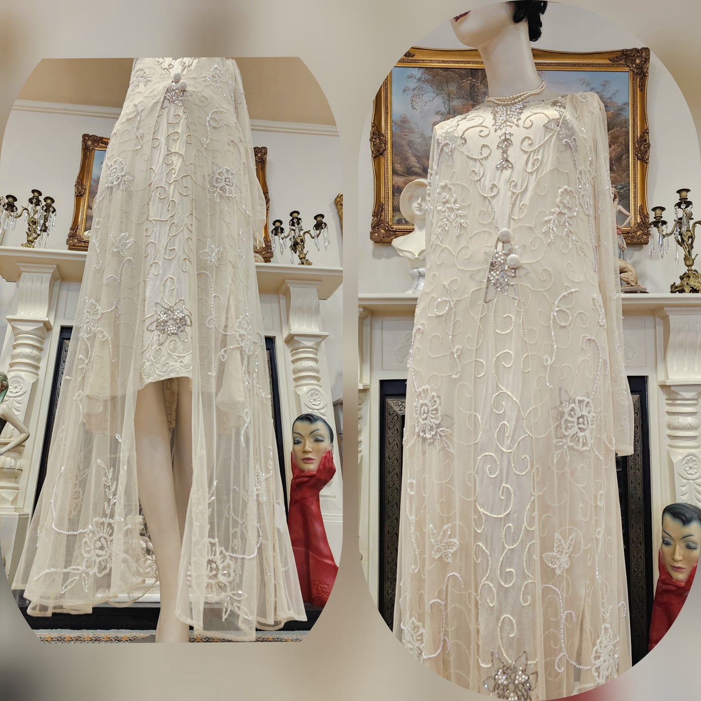 Extraordinary vintage Sue Wong Art Deco 1920s lace wedding long jacket duster wedding bridal coat cover size UK 6 US 2
