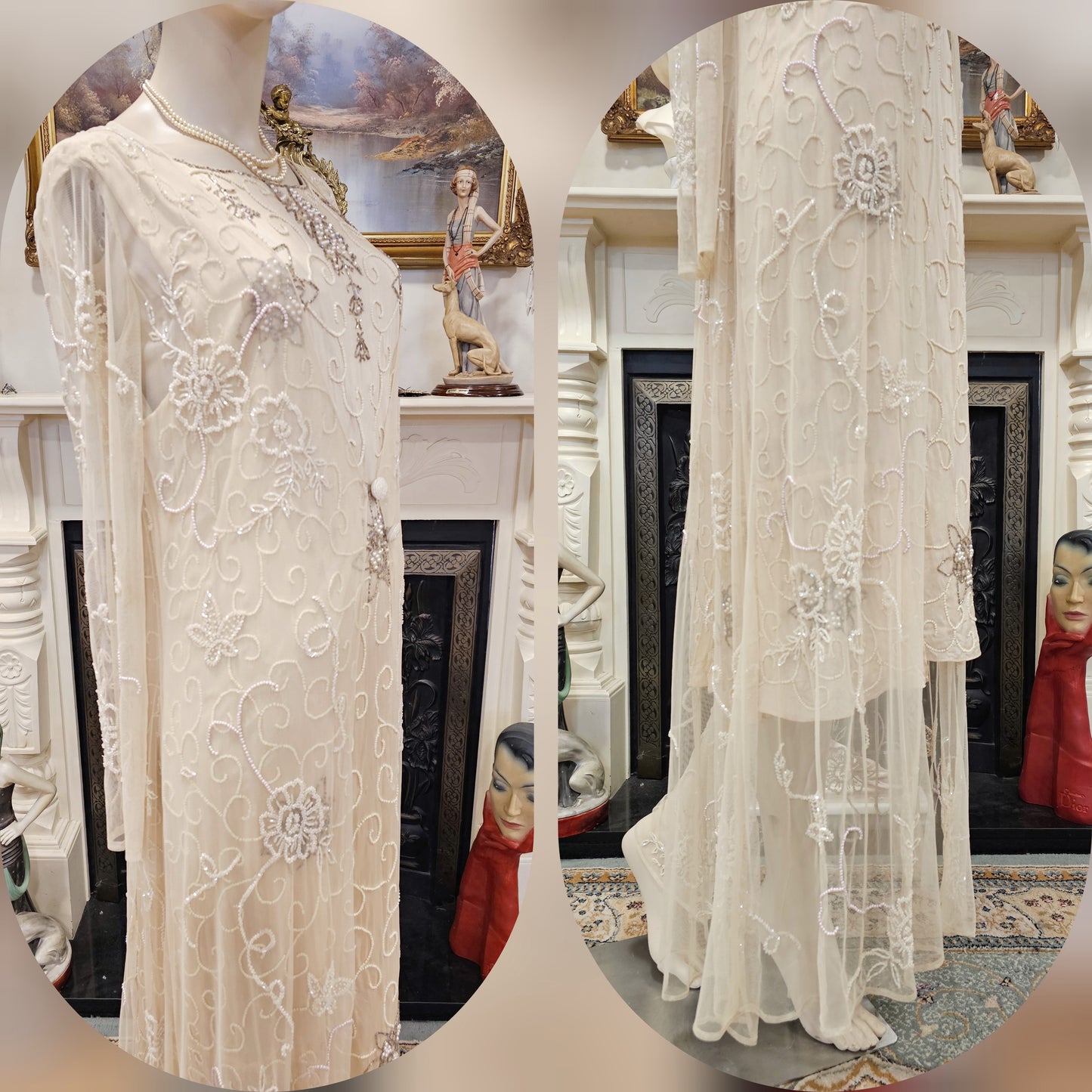 Extraordinary vintage Sue Wong Art Deco 1920s lace wedding long jacket duster wedding bridal coat cover size UK 6 US 2