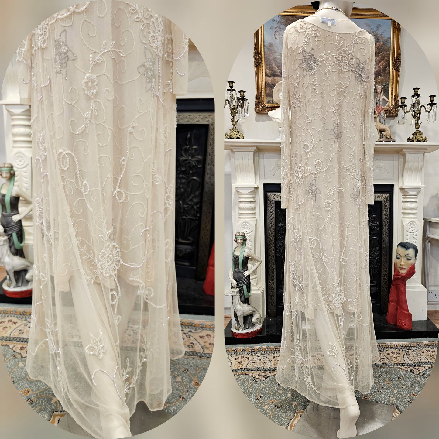 Extraordinary vintage Sue Wong Art Deco 1920s lace wedding long jacket duster wedding bridal coat cover size UK 6 US 2