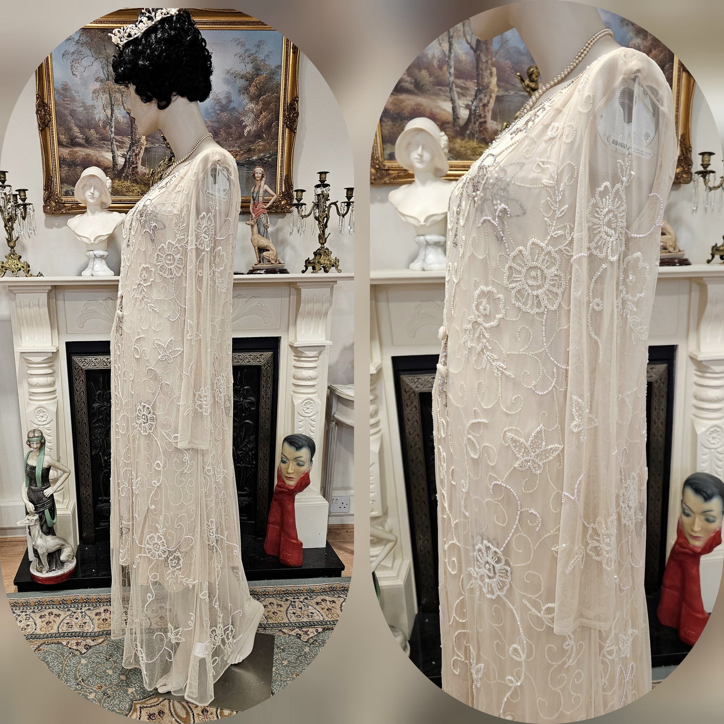 Extraordinary vintage Sue Wong Art Deco 1920s lace wedding long jacket duster wedding bridal coat cover size UK 6 US 2