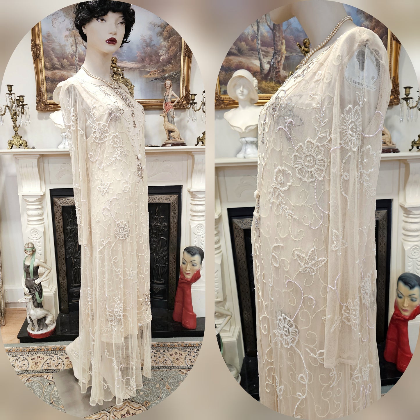 Extraordinary vintage Sue Wong Art Deco 1920s lace wedding long jacket duster wedding bridal coat cover size UK 6 US 2