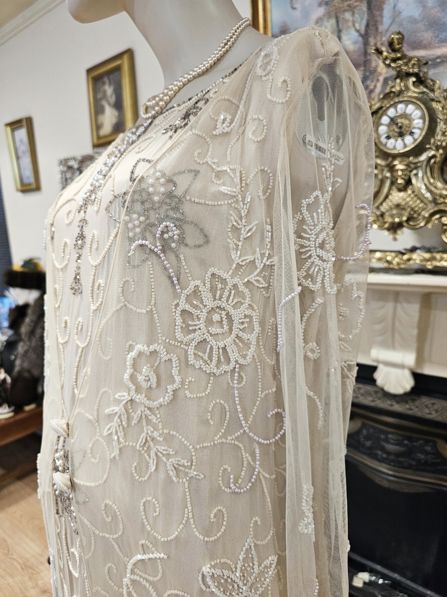 Extraordinary vintage Sue Wong Art Deco 1920s lace wedding long jacket duster wedding bridal coat cover size UK 6 US 2