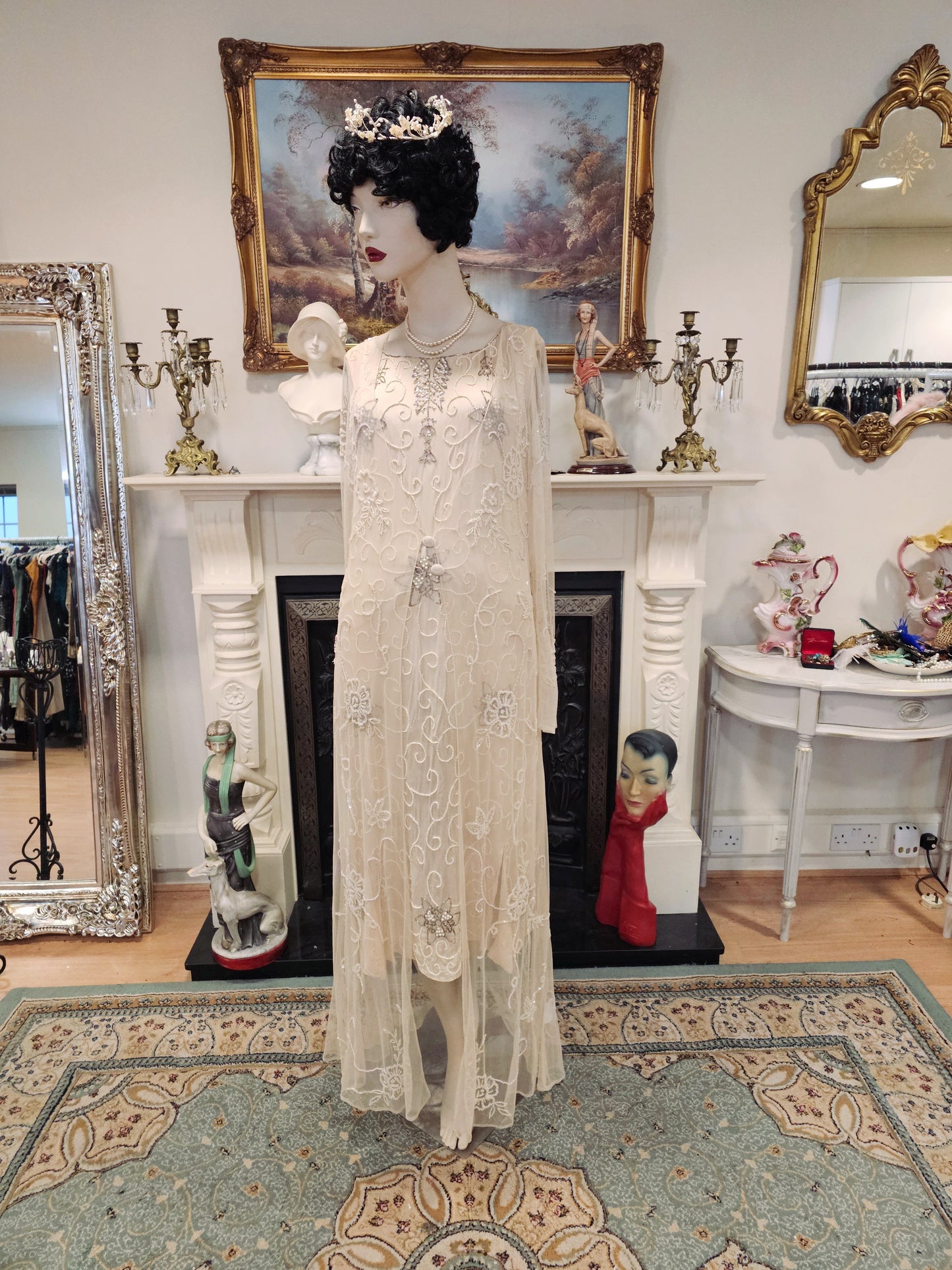 Extraordinary vintage Sue Wong Art Deco 1920s lace wedding long jacket duster wedding bridal coat cover size UK 6 US 2