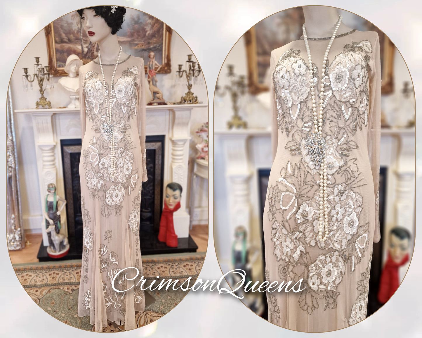 Art Deco vintage 1920s dress 1930s Great Gatsby charleston maxi chiffon romantic Downton Abbey dress size UK 10 US 6