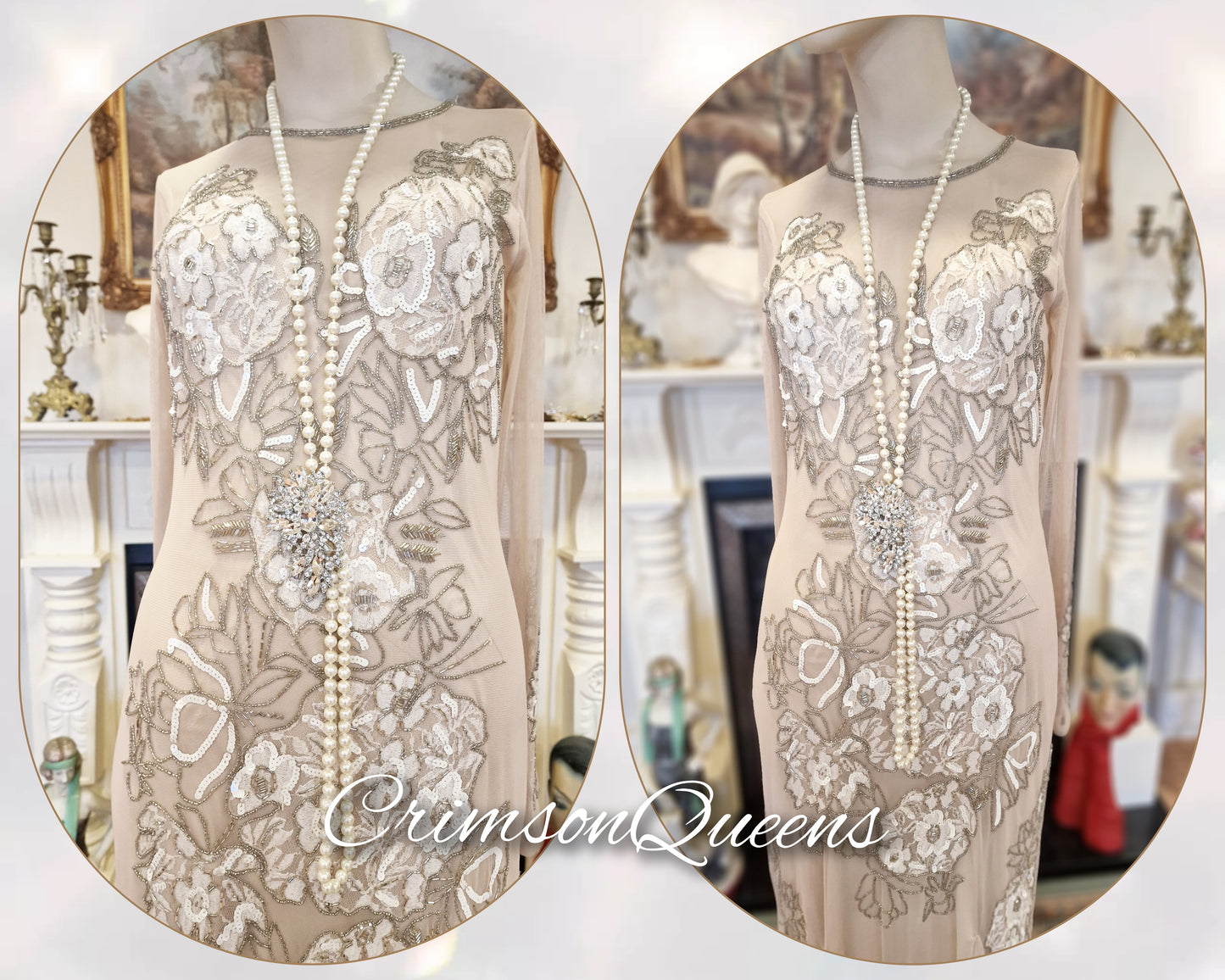 Art Deco vintage 1920s dress 1930s Great Gatsby charleston maxi chiffon romantic Downton Abbey dress size UK 10 US 6