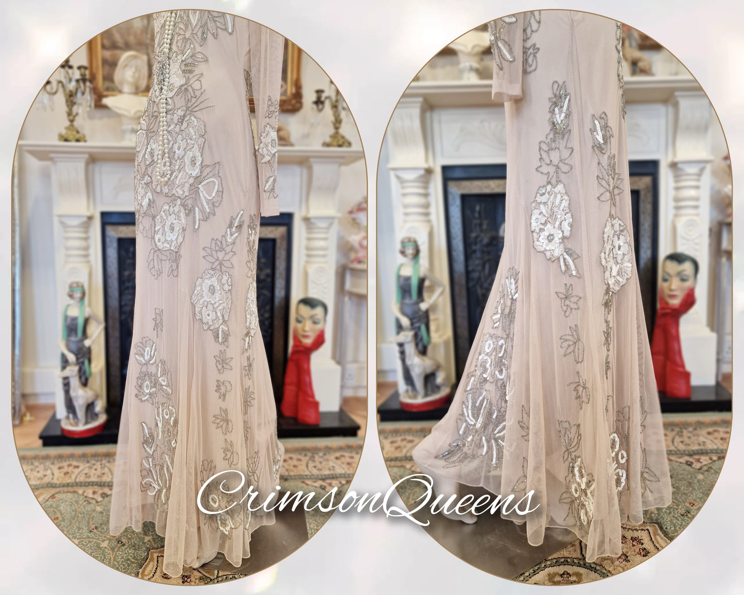 Art Deco vintage 1920s dress 1930s Great Gatsby charleston maxi chiffon romantic Downton Abbey dress size UK 10 US 6