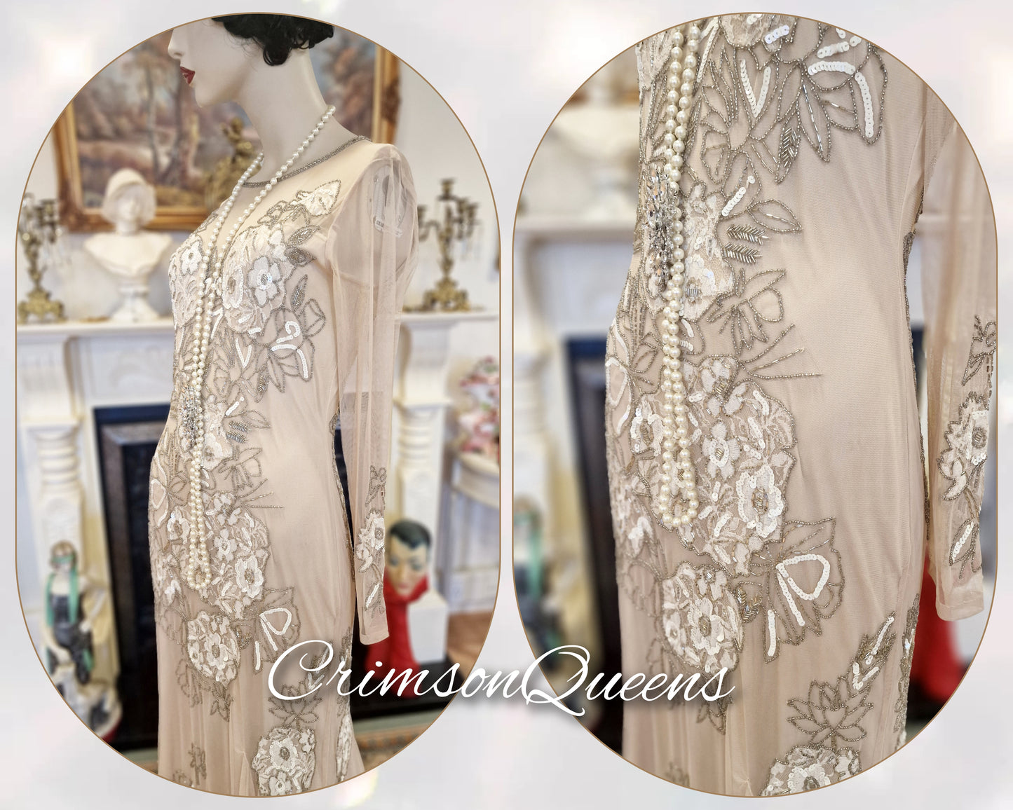 Art Deco vintage 1920s dress 1930s Great Gatsby charleston maxi chiffon romantic Downton Abbey dress size UK 10 US 6
