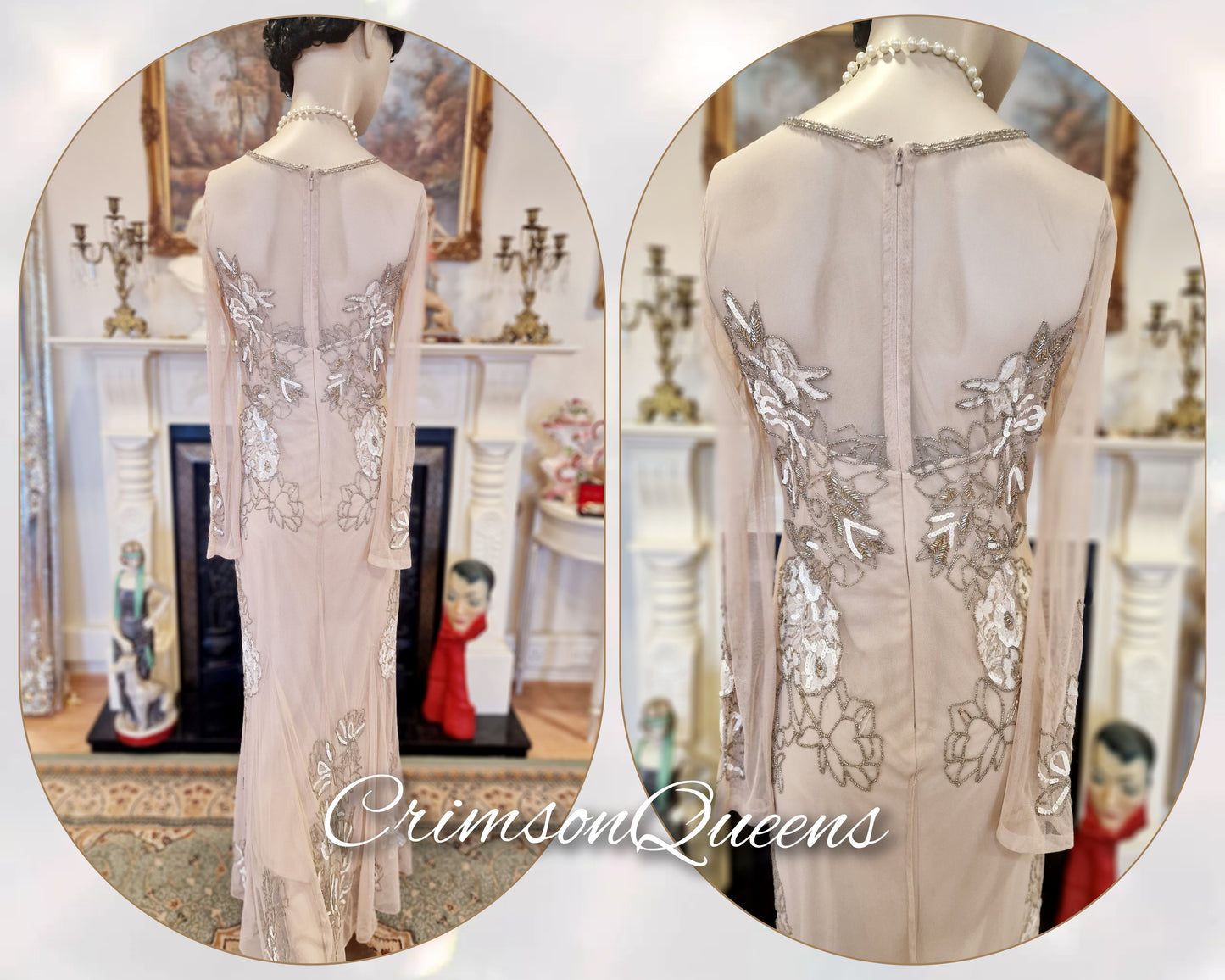 Art Deco vintage 1920s dress 1930s Great Gatsby charleston maxi chiffon romantic Downton Abbey dress size UK 10 US 6