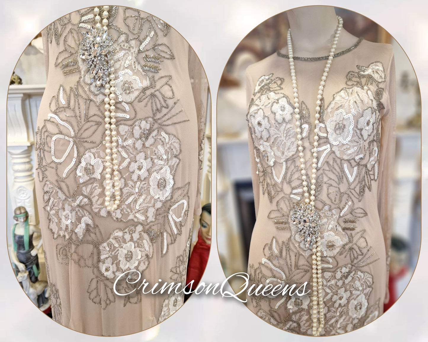 Art Deco vintage 1920s dress 1930s Great Gatsby charleston maxi chiffon romantic Downton Abbey dress size UK 10 US 6