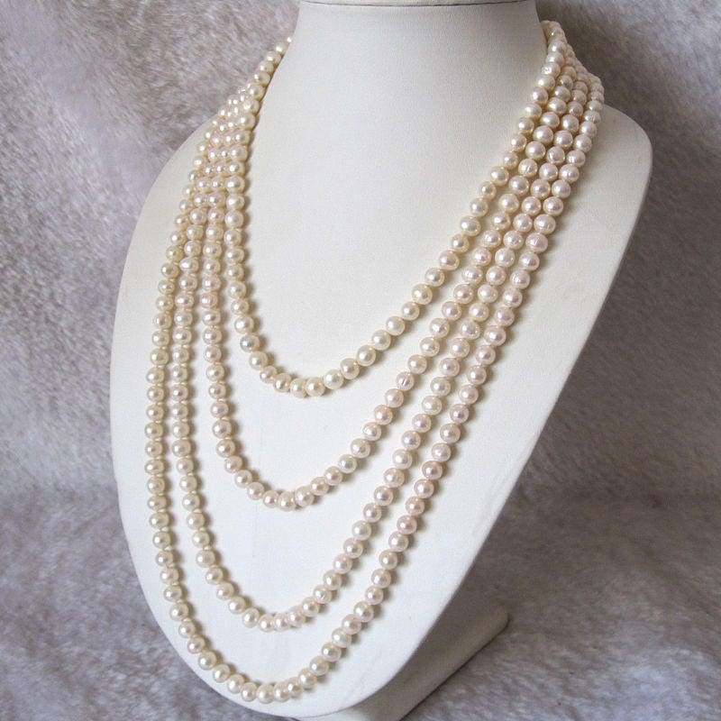 Art Deco 1920s Authentic Natural White Freswater String Of Pearls Extra Long Necklace 2 meters proper flapper length