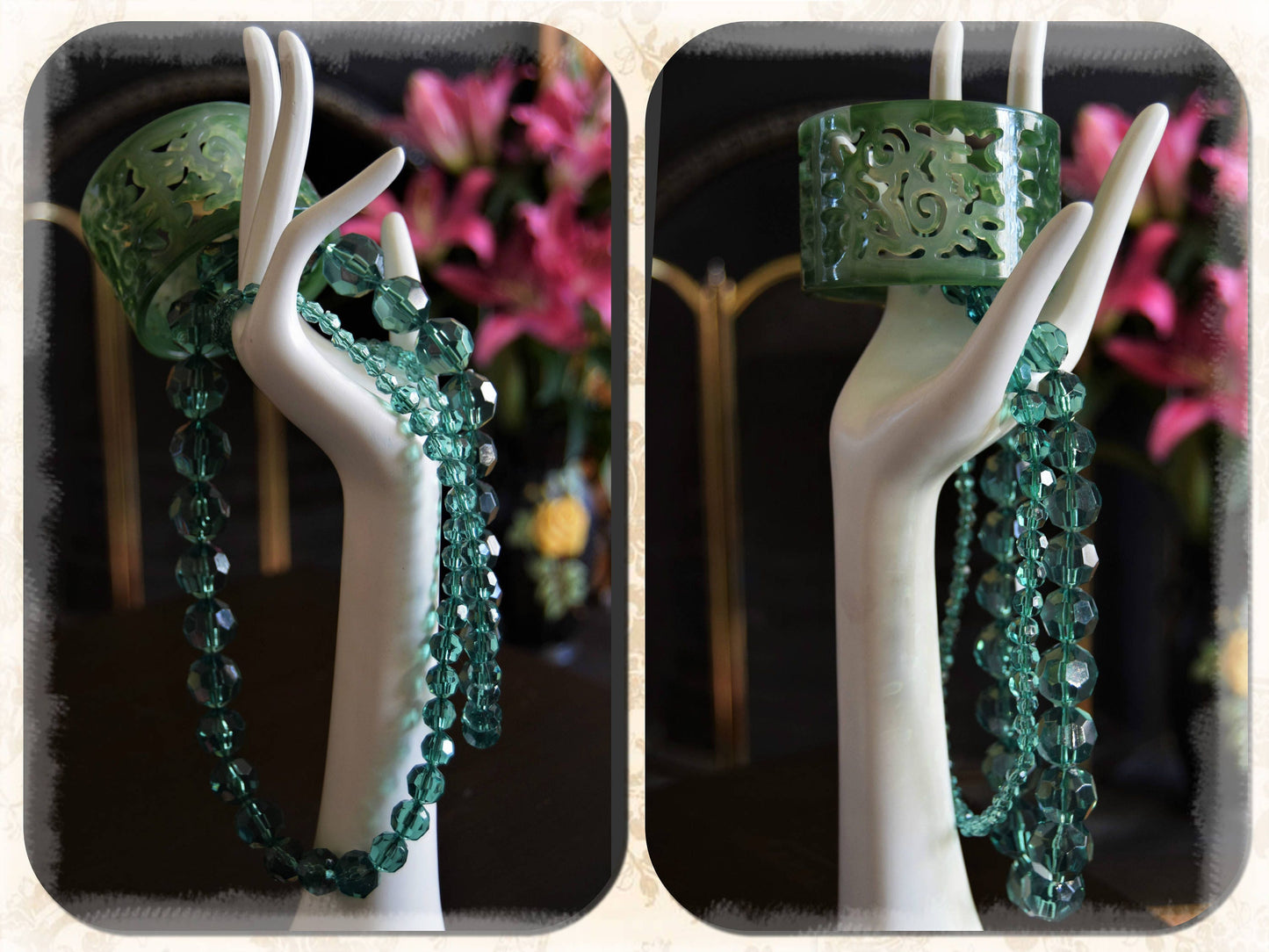 Stunning Carved Retro Avant Garde Vintage 1920's jade bakelite emerald statement bangle bracelet