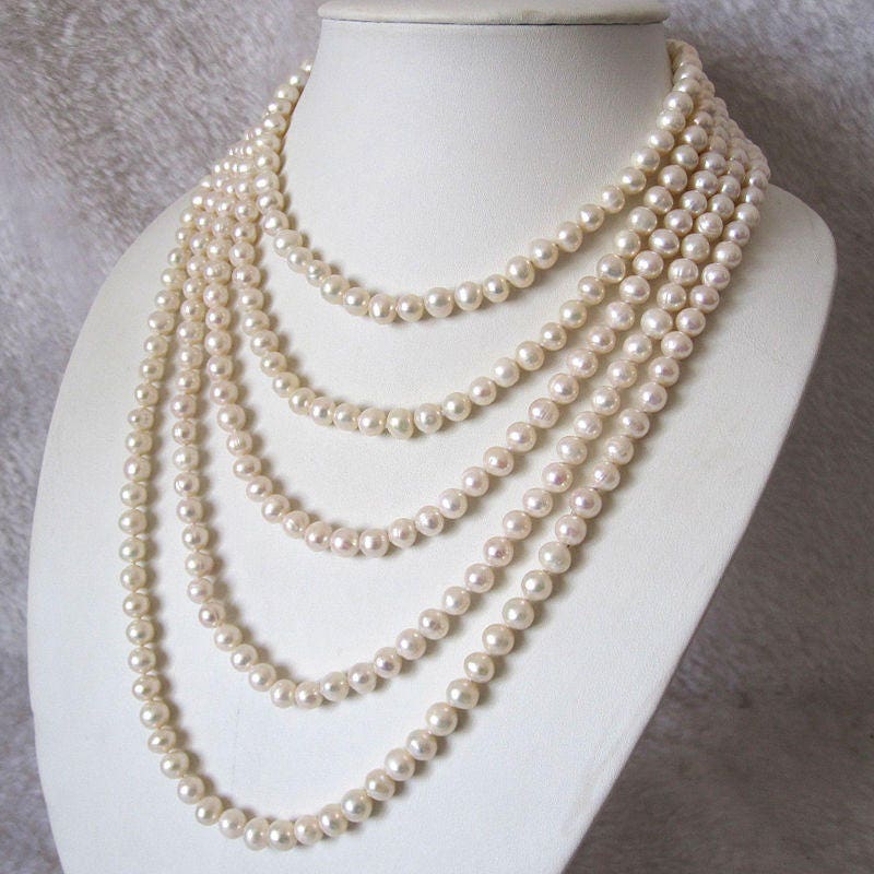 Art Deco 1920s Authentic Natural White Freswater String Of Pearls Extra Long Necklace 2 meters proper flapper length