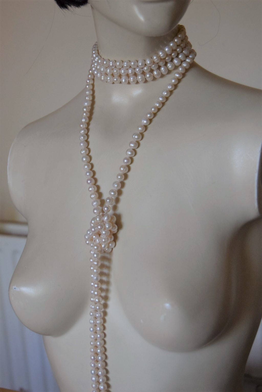 Art Deco 1920s Authentic Natural White Freswater String Of Pearls Extra Long Necklace 2 meters proper flapper length