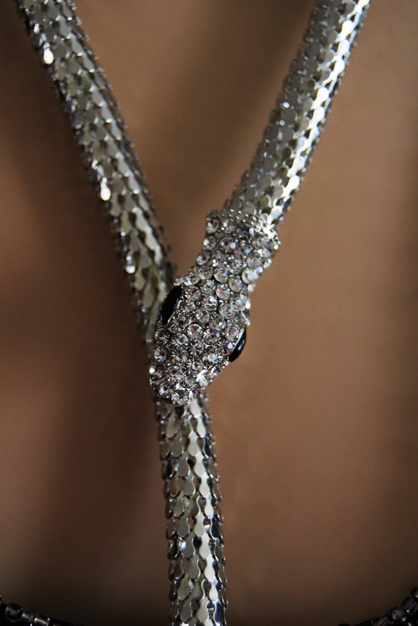 Art Deco Crystal gold Chain 1920's long snake necklace bracelet cuff can be used as a belt