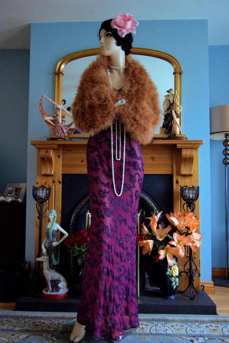 1930s Silk Maxi gown flapper gown Evening Sheer Purple gown Downton Abbey gown Stage Hollywood Goddess gown Size UK 8 US 4