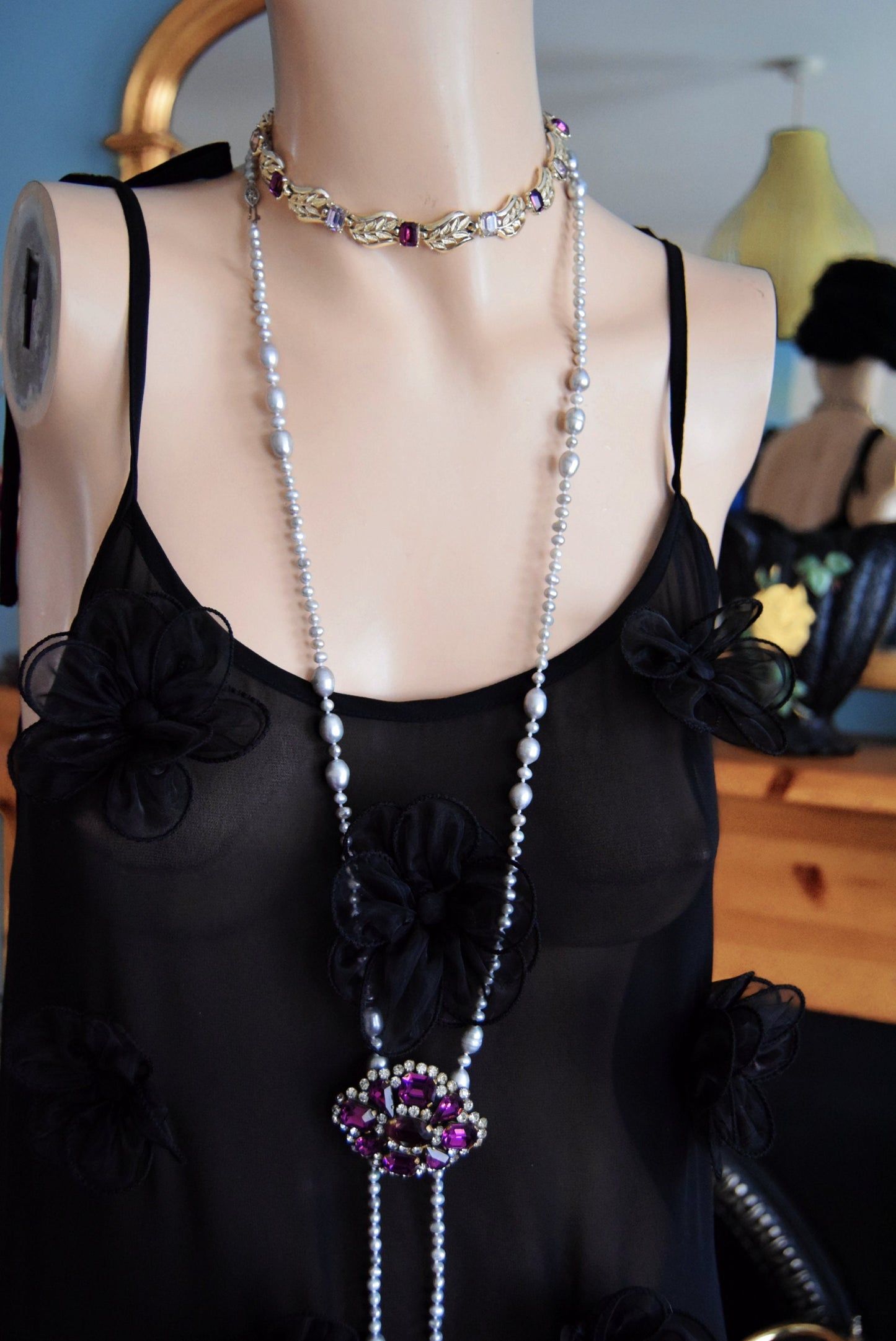 Art Deco Sheer 1920's Vintage Flapper ruched Dress Size UK 8 US 4