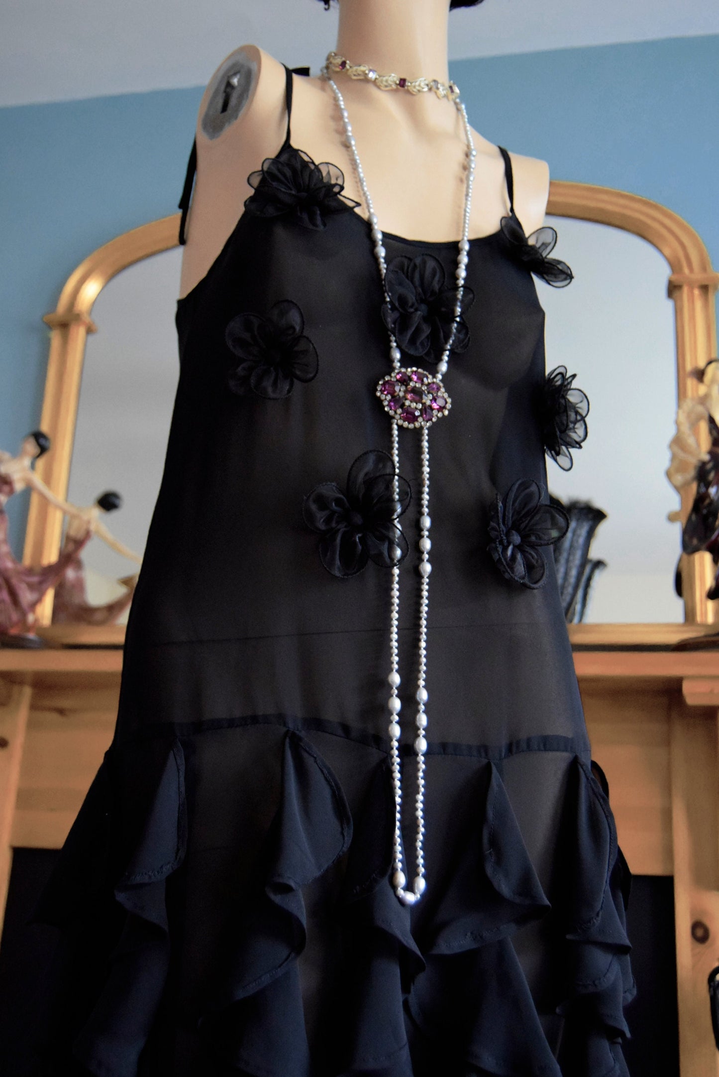 Art Deco Sheer 1920's Vintage Flapper ruched Dress Size UK 8 US 4