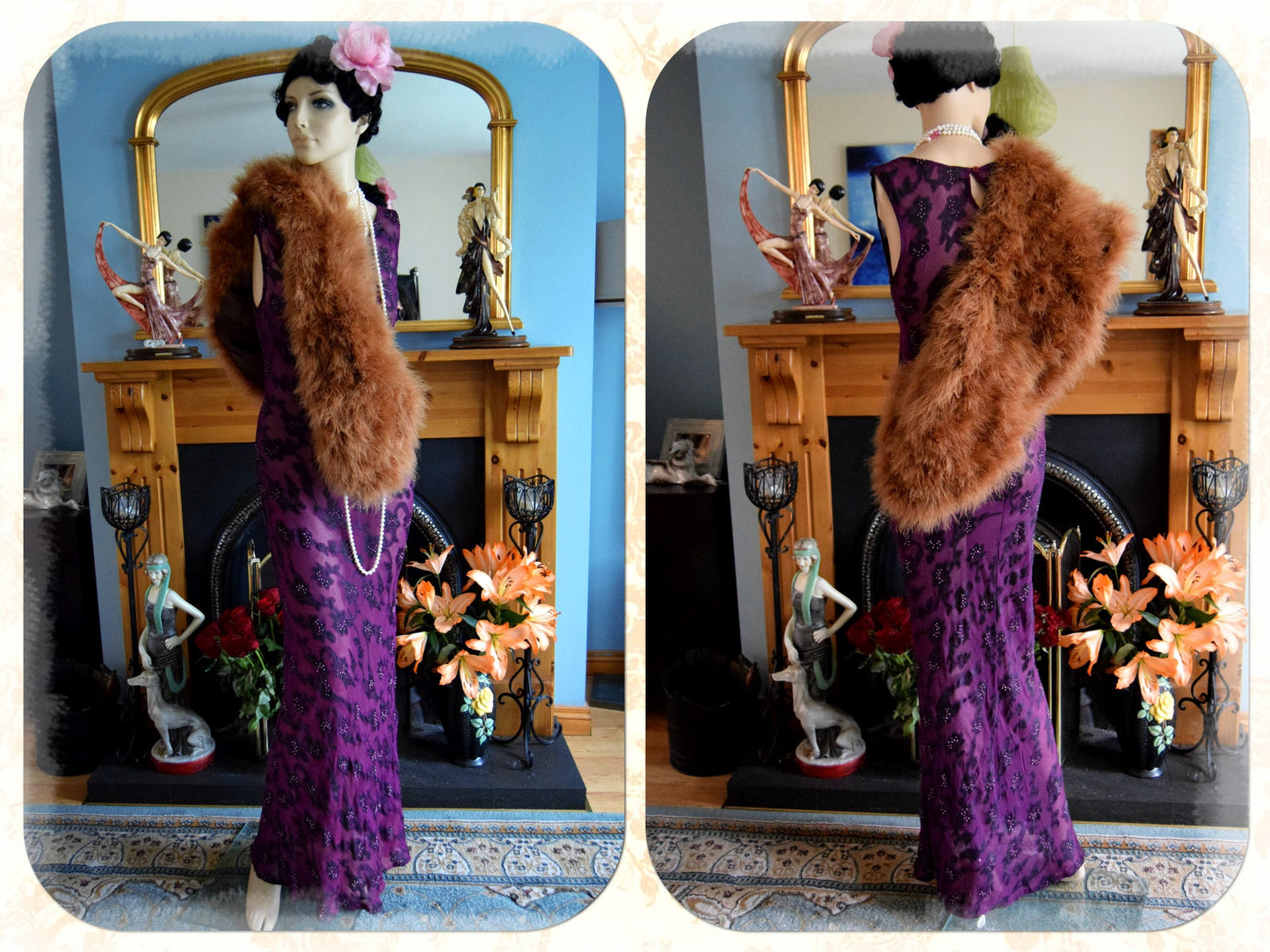 1930s Silk Maxi gown flapper gown Evening Sheer Purple gown Downton Abbey gown Stage Hollywood Goddess gown Size UK 8 US 4