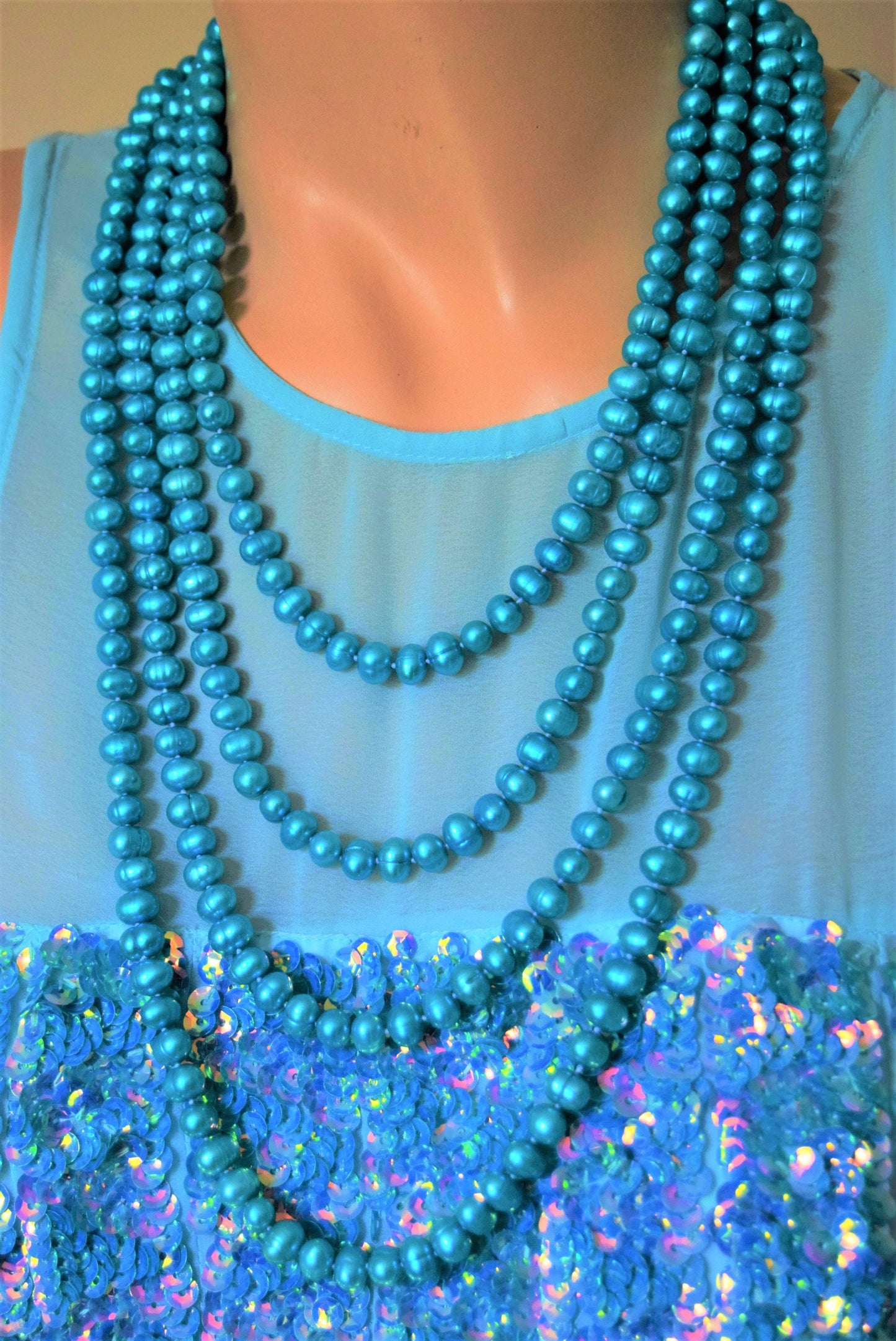 Beautiful 1950's full swing net heavily sequinned blue aquamarine stunning circle dress size UK 10 12 US 6 8