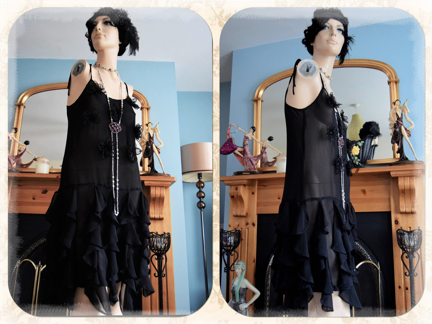 Art Deco Sheer 1920's Vintage Flapper ruched Dress Size UK 8 US 4