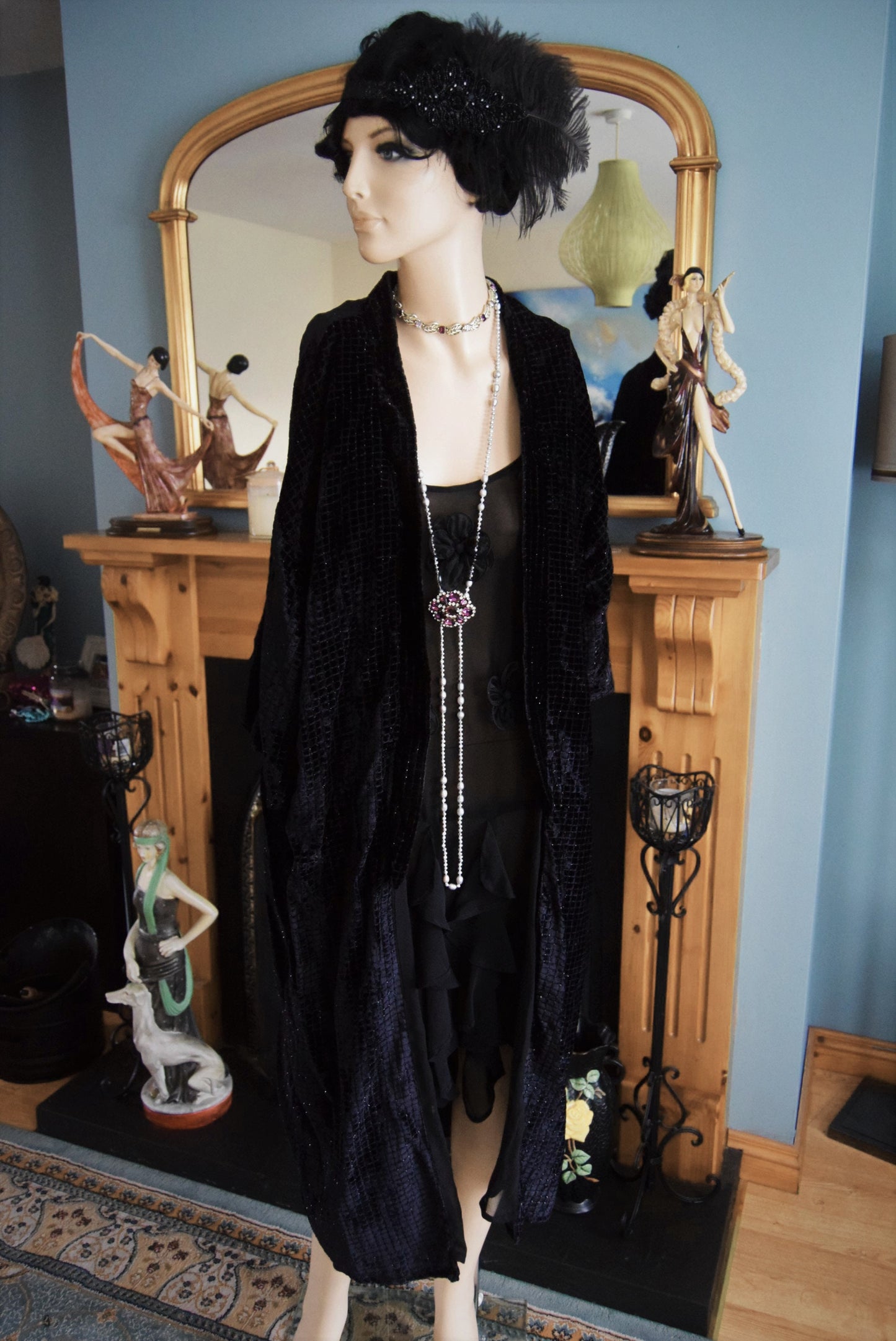 Art Deco Sheer 1920's Vintage Flapper ruched Dress Size UK 8 US 4