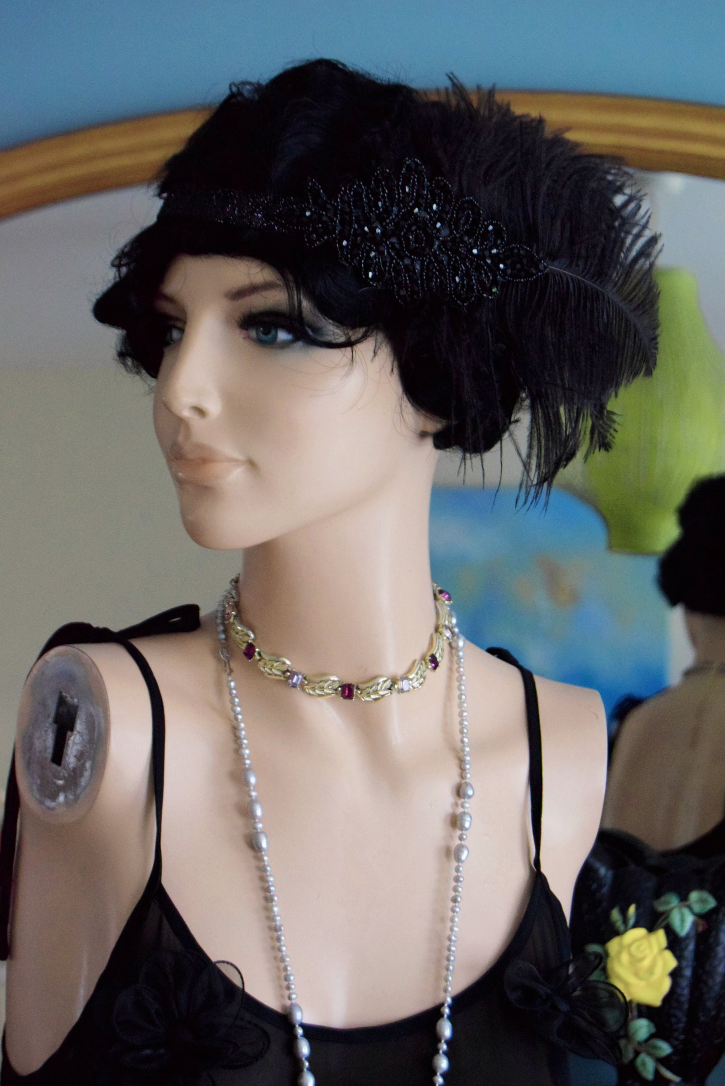 Art Deco Sheer 1920's Vintage Flapper ruched Dress Size UK 8 US 4