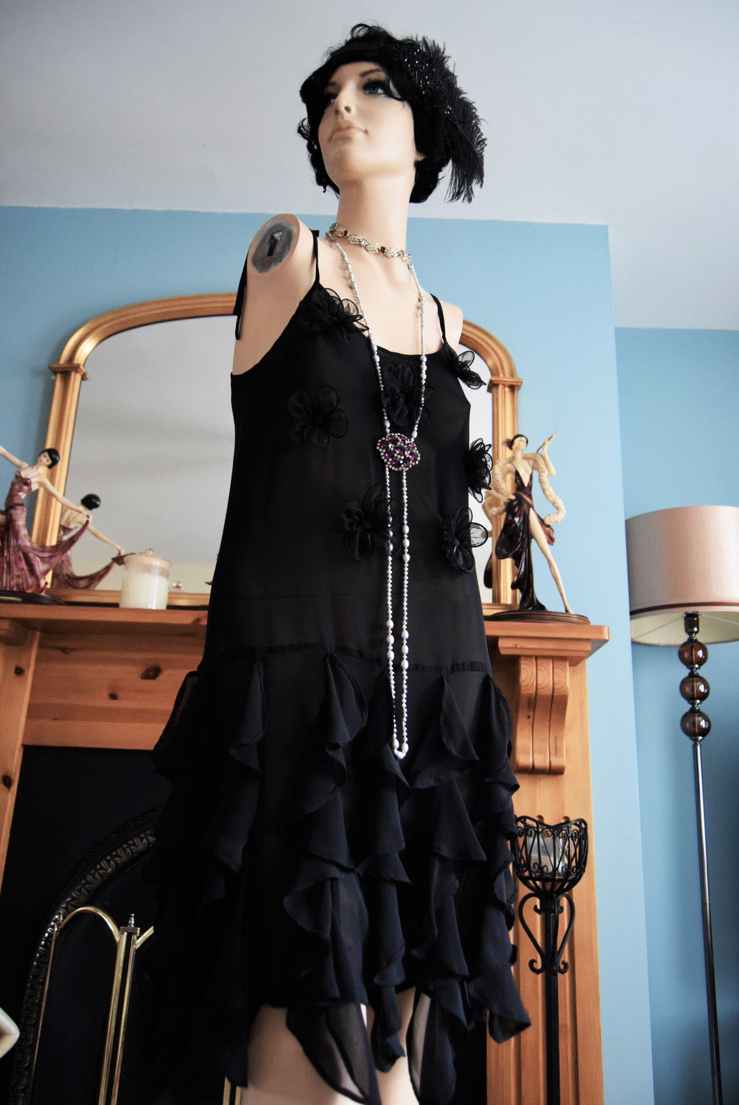 Art Deco Sheer 1920's Vintage Flapper ruched Dress Size UK 8 US 4
