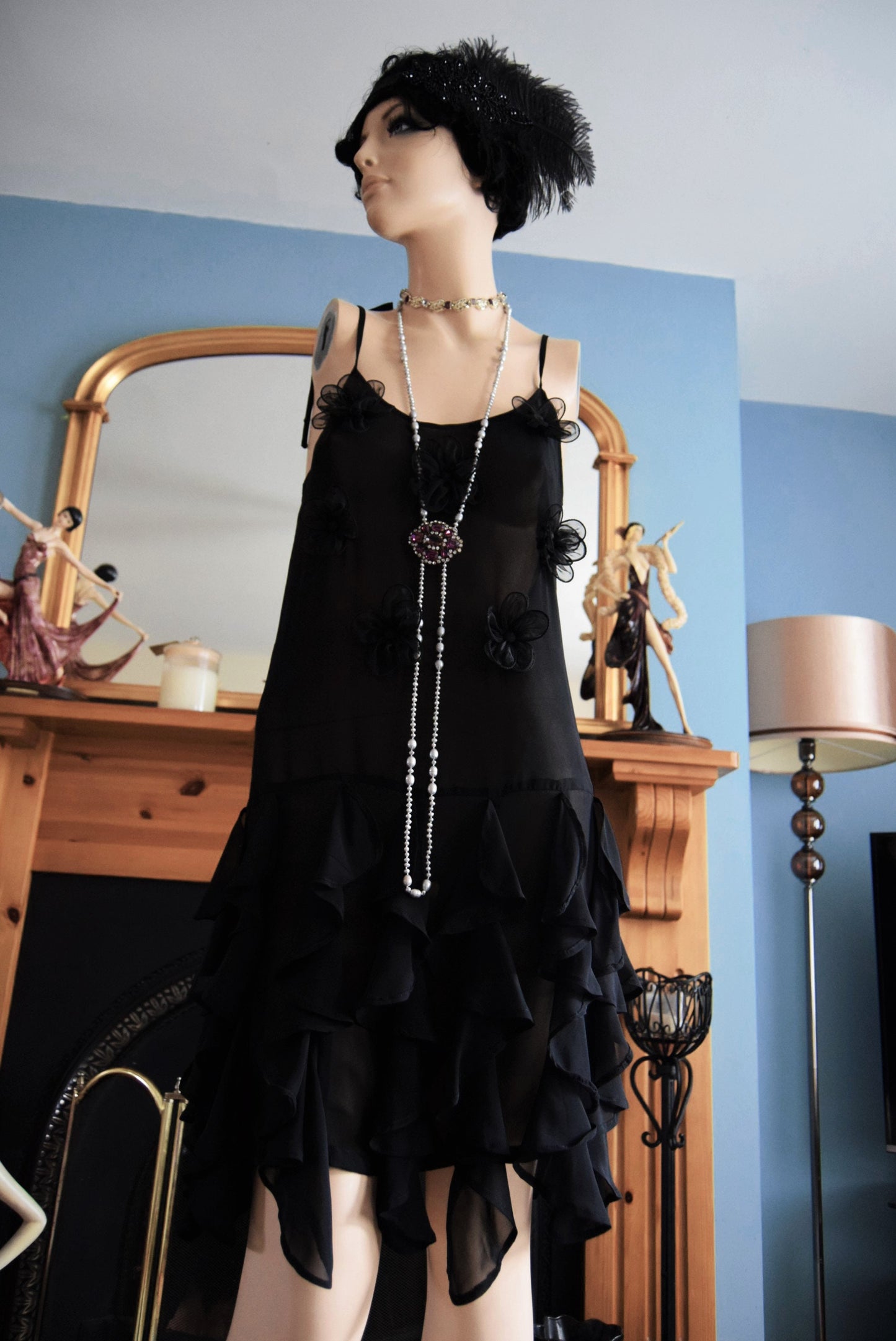 Art Deco Sheer 1920's Vintage Flapper ruched Dress Size UK 8 US 4