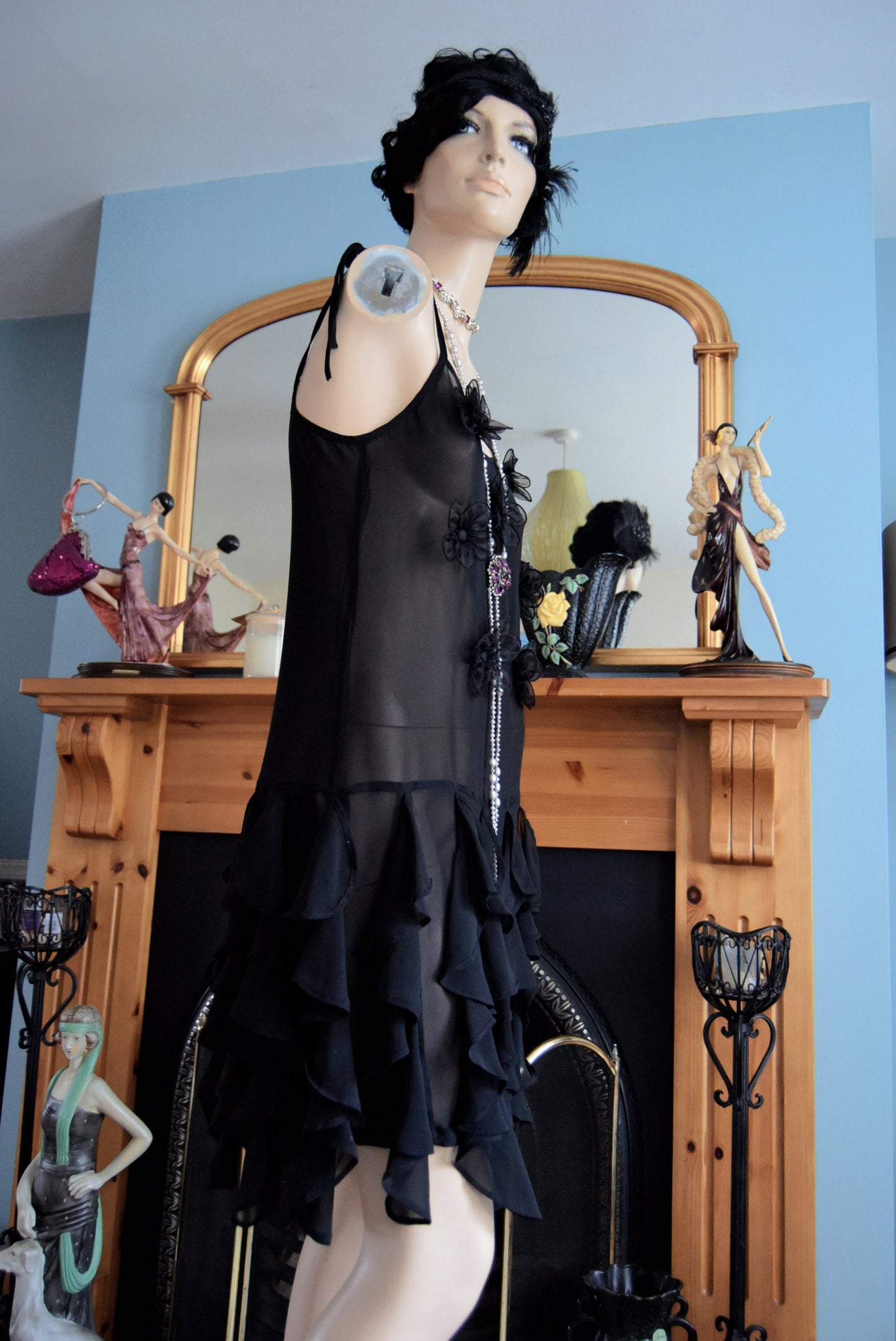 Art Deco Sheer 1920's Vintage Flapper ruched Dress Size UK 8 US 4
