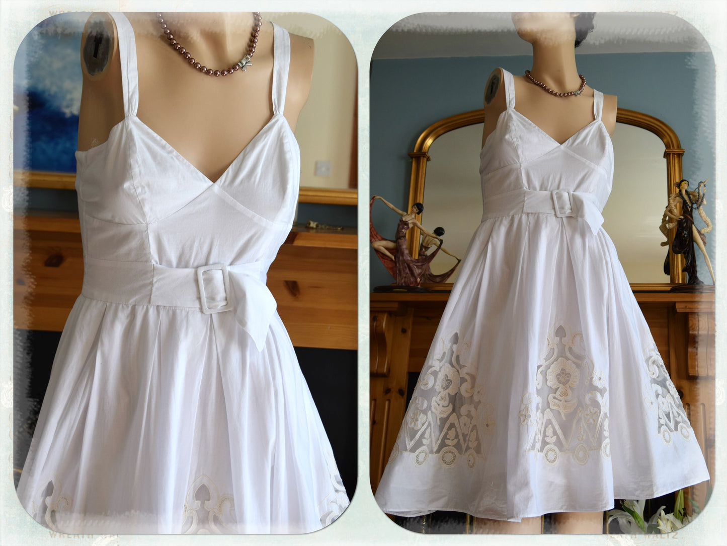Vintage Rockabilly 1950s 1960s full Swing Cotton Pin-up wedding dress Lyon Lace Circle Wedding Gown Soft Summer Tea Dress size UK 4 6 US 2 4