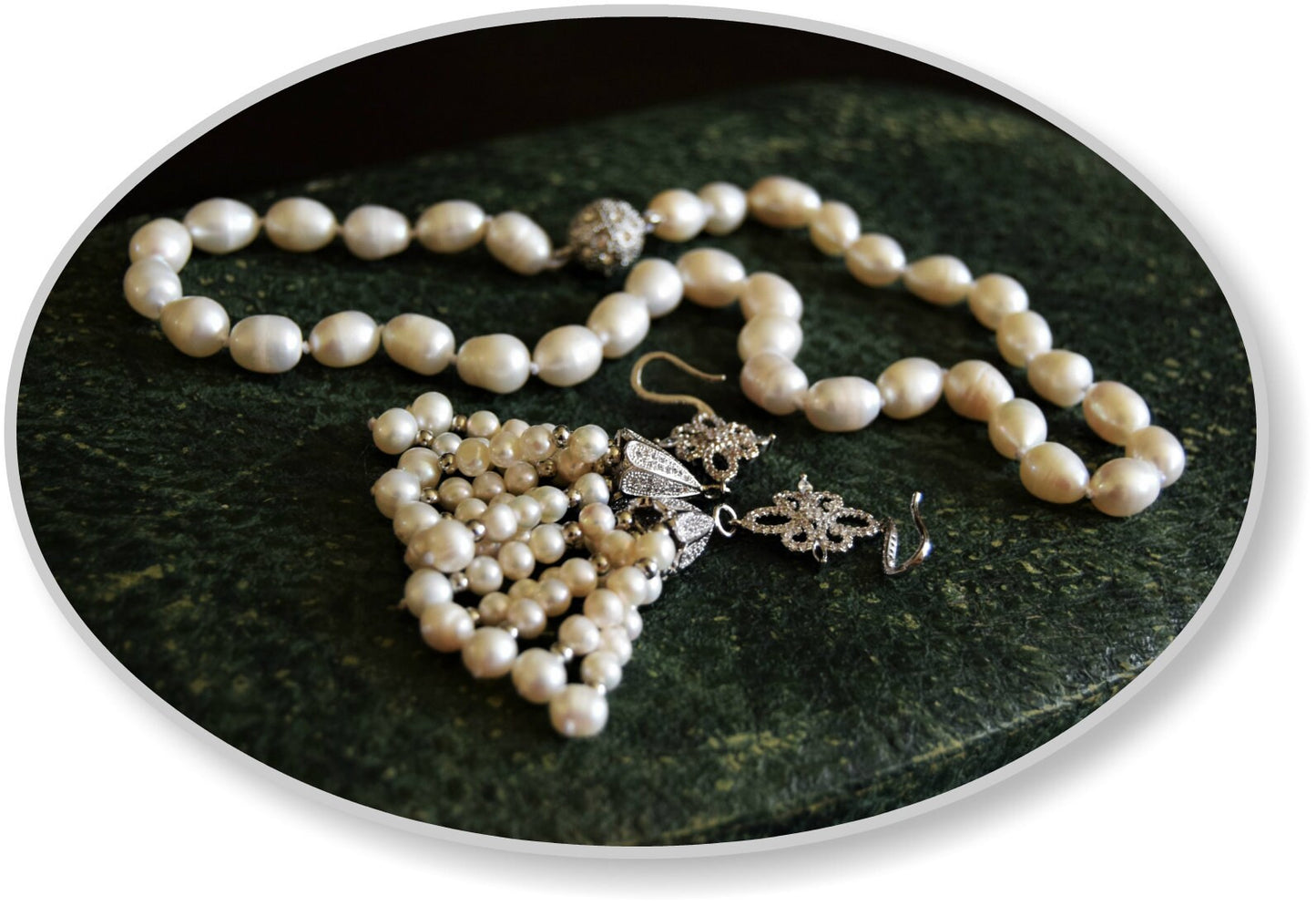Vintage Oriental 1920's 1930's natural real pearl necklace and earrings Stunning vintage parure
