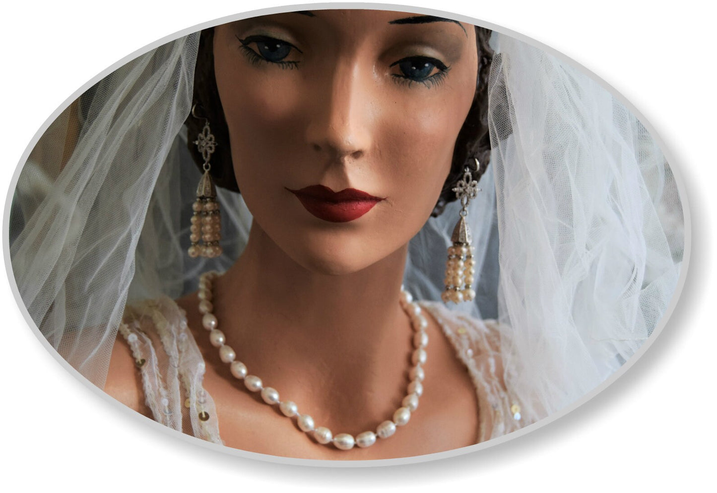 Vintage Oriental 1920's 1930's natural real pearl necklace and earrings Stunning vintage parure