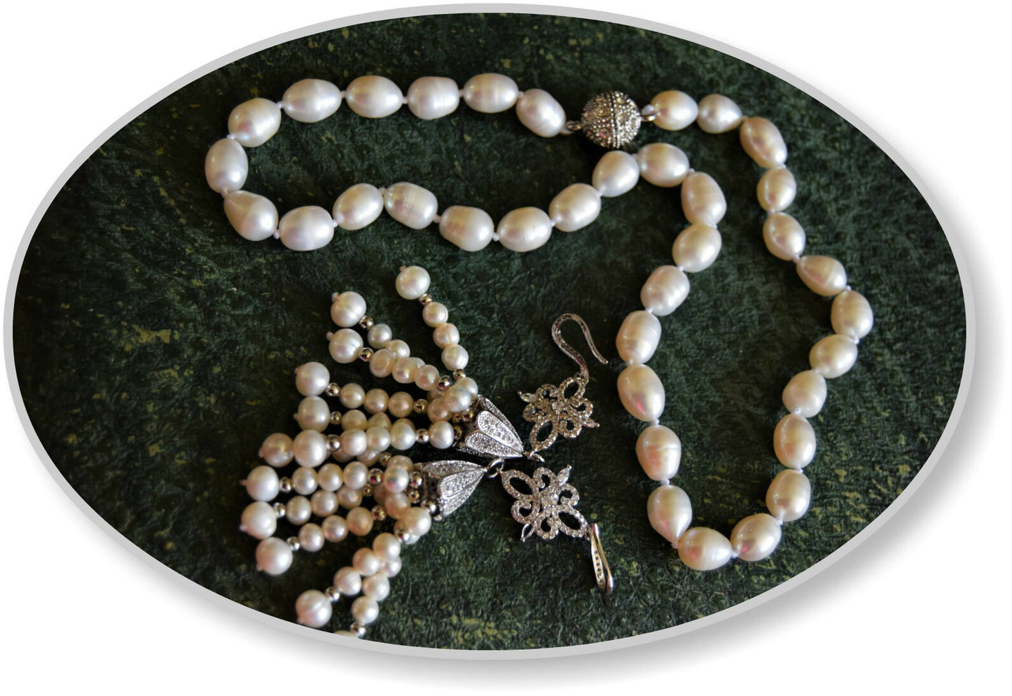 Vintage Oriental 1920's 1930's natural real pearl necklace and earrings Stunning vintage parure