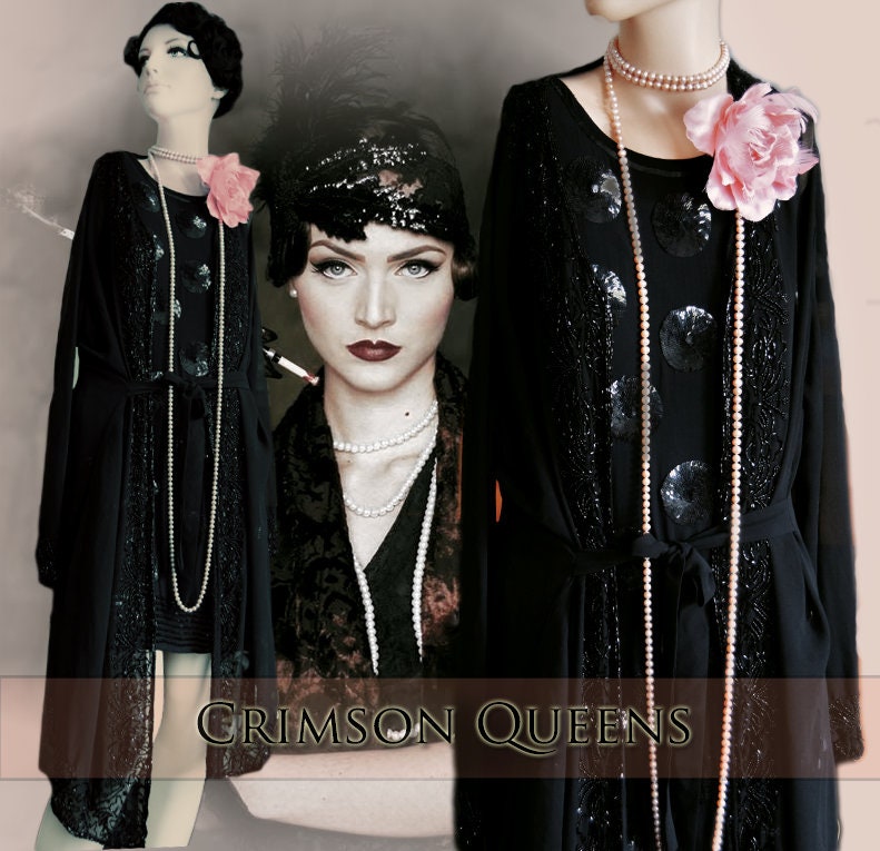 Art Deco Sheer 1920's Vintage Flapper Beaded Sequinned All Silk dress Size UK 8 US 4