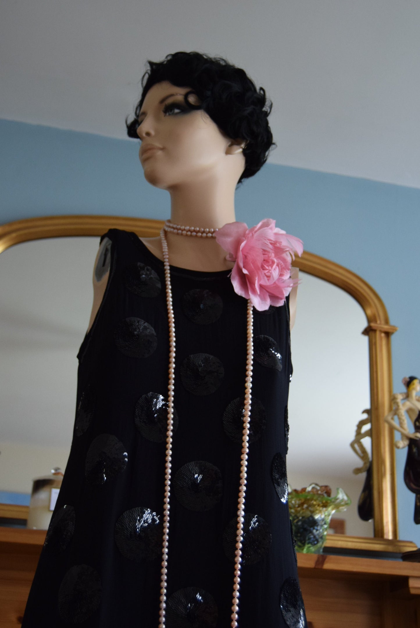 Art Deco Sheer 1920's Vintage Flapper Beaded Sequinned All Silk dress Size UK 8 US 4