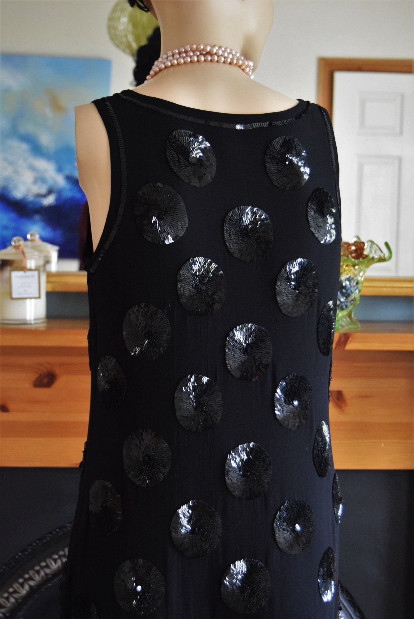Art Deco Sheer 1920's Vintage Flapper Beaded Sequinned All Silk dress Size UK 8 US 4