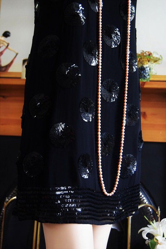 Art Deco Sheer 1920's Vintage Flapper Beaded Sequinned All Silk dress Size UK 8 US 4