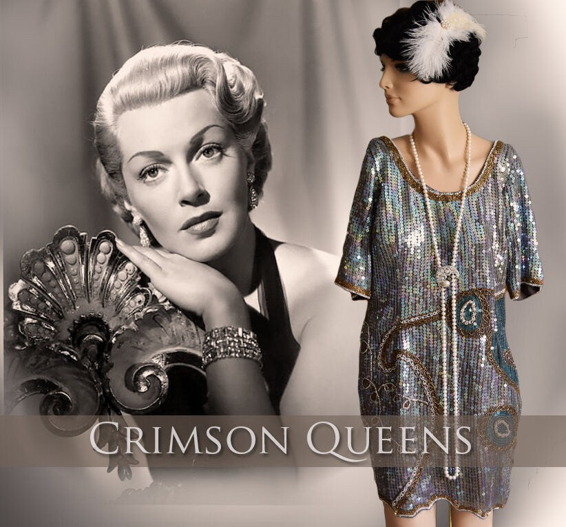 1920s dress Art Deco dress Flapper bead dress Great Gatsby gold silver vintage sequin dress Avant-Garde dress evening dress UK 8 10 US 4 6