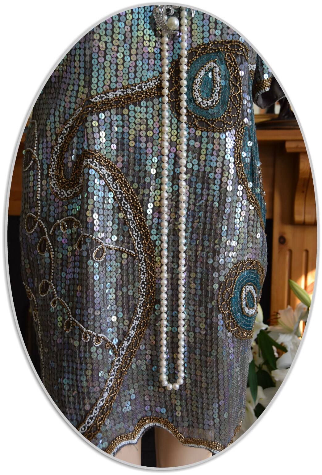 1920s dress Art Deco dress Flapper bead dress Great Gatsby gold silver vintage sequin dress Avant-Garde dress evening dress UK 8 10 US 4 6