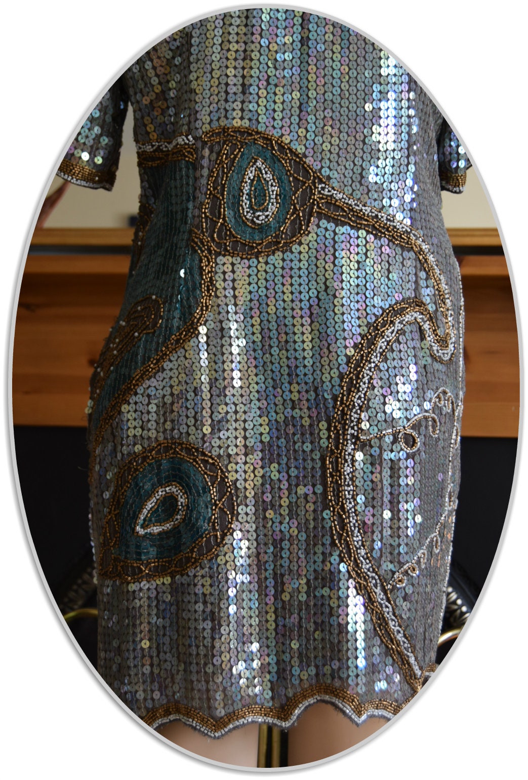 1920s dress Art Deco dress Flapper bead dress Great Gatsby gold silver vintage sequin dress Avant-Garde dress evening dress UK 8 10 US 4 6