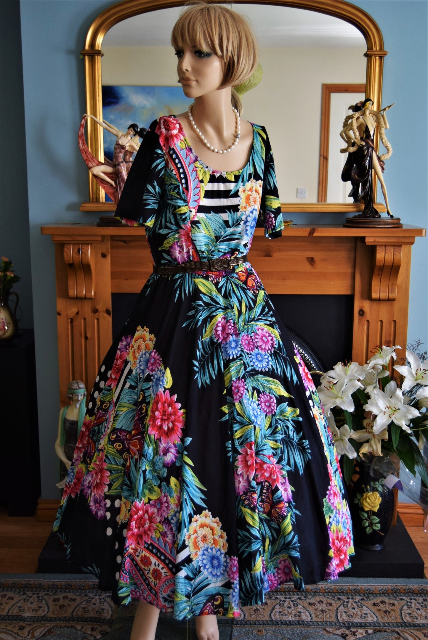 PHOOL Stunning Vibrant Full Circle 1960's Rockabilly Havana Party Oriental Exotic dress by Phool size UK 12 US 8