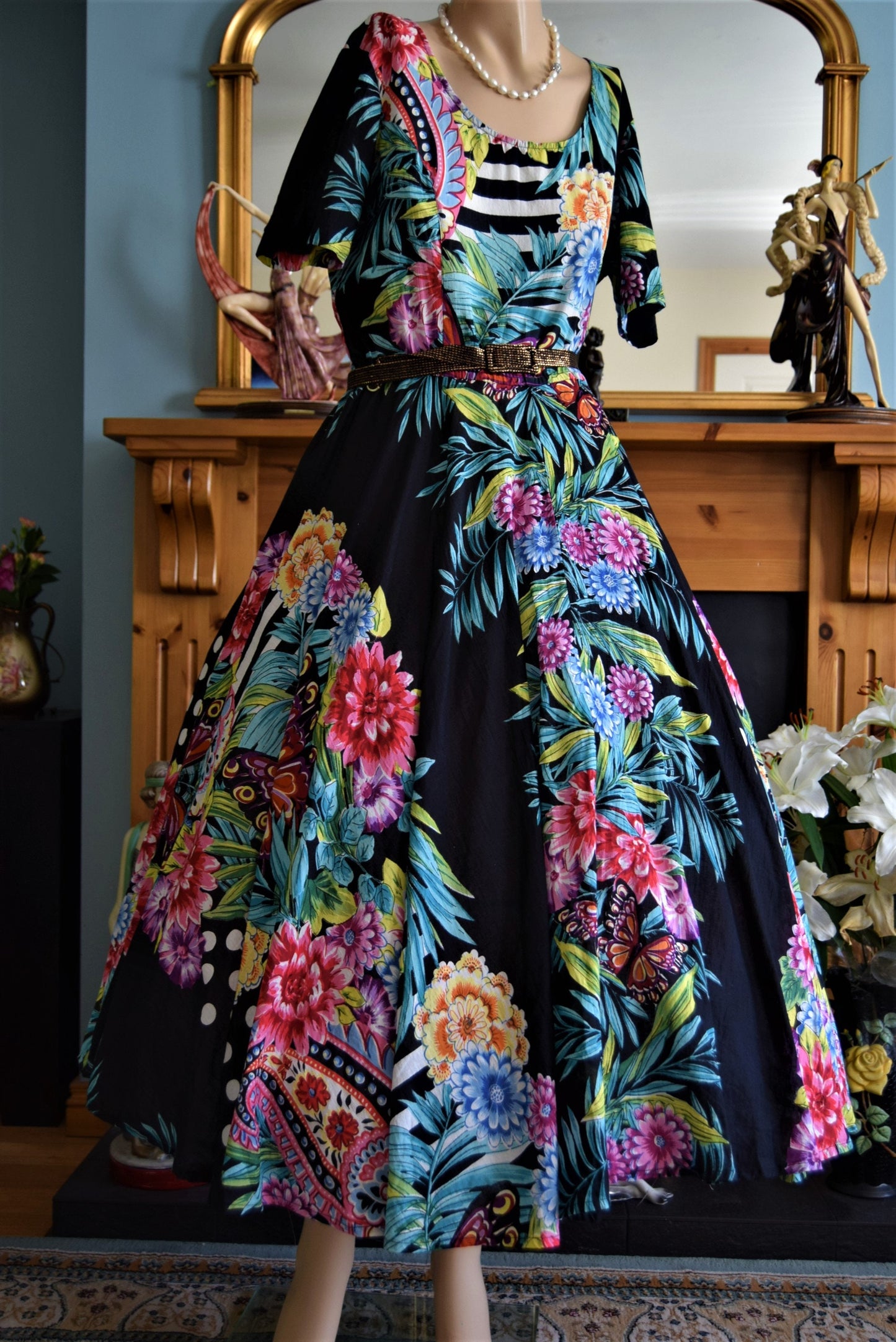 PHOOL Stunning Vibrant Full Circle 1960's Rockabilly Havana Party Oriental Exotic dress by Phool size UK 12 US 8