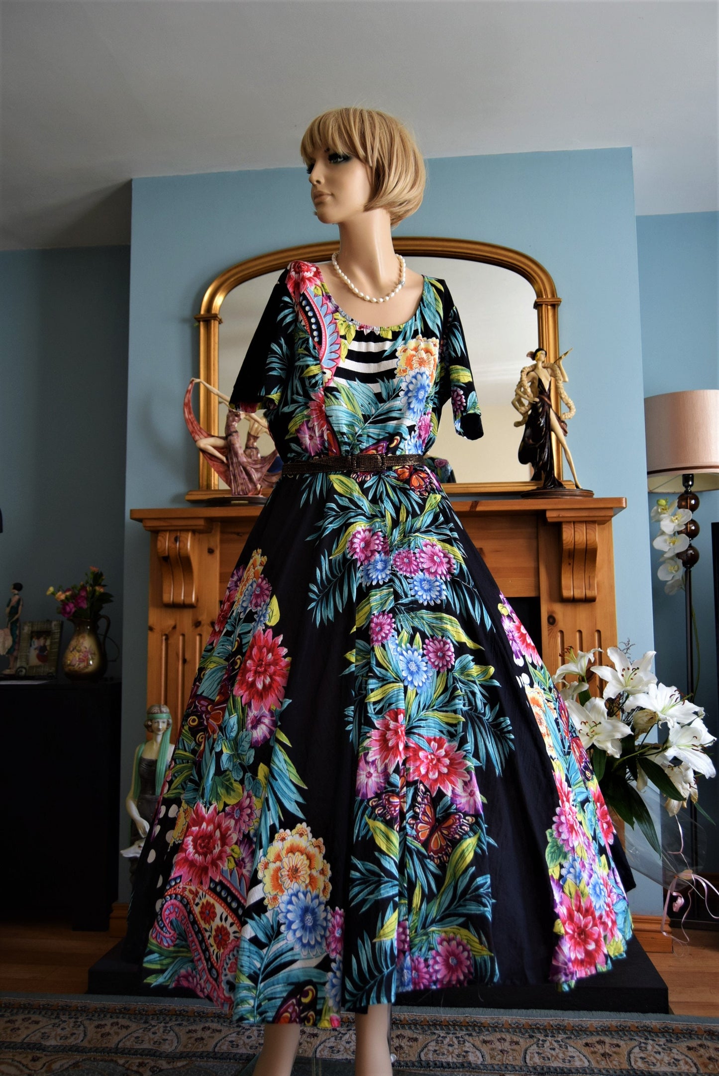 PHOOL Stunning Vibrant Full Circle 1960's Rockabilly Havana Party Oriental Exotic dress by Phool size UK 12 US 8
