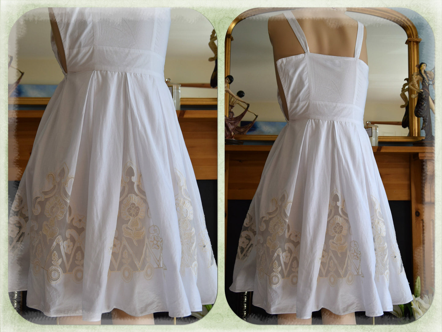 Vintage Rockabilly 1950s 1960s full Swing Cotton Pin-up wedding dress Lyon Lace Circle Wedding Gown Soft Summer Tea Dress size UK 4 6 US 2 4